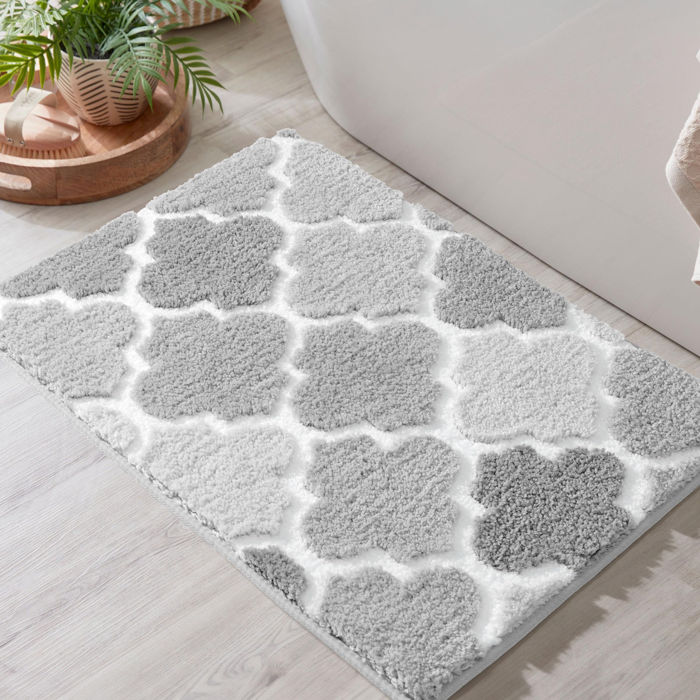 Dexde Gray Bathroom Rugs Non-Slip,Small Bath Rugs Fuzzy Extra Absorbent Plush Shaggy Bath Mats, Machine Wash Dry Soft Bath Carpe