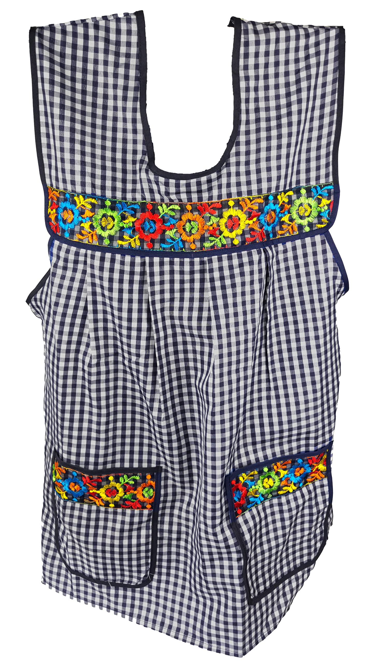 Cuit  Xi Traditional Mexican Apron For Women With Pockets Beautiful Flower Embroidery One Size - Mandiles Para Mujer Mexicanos M