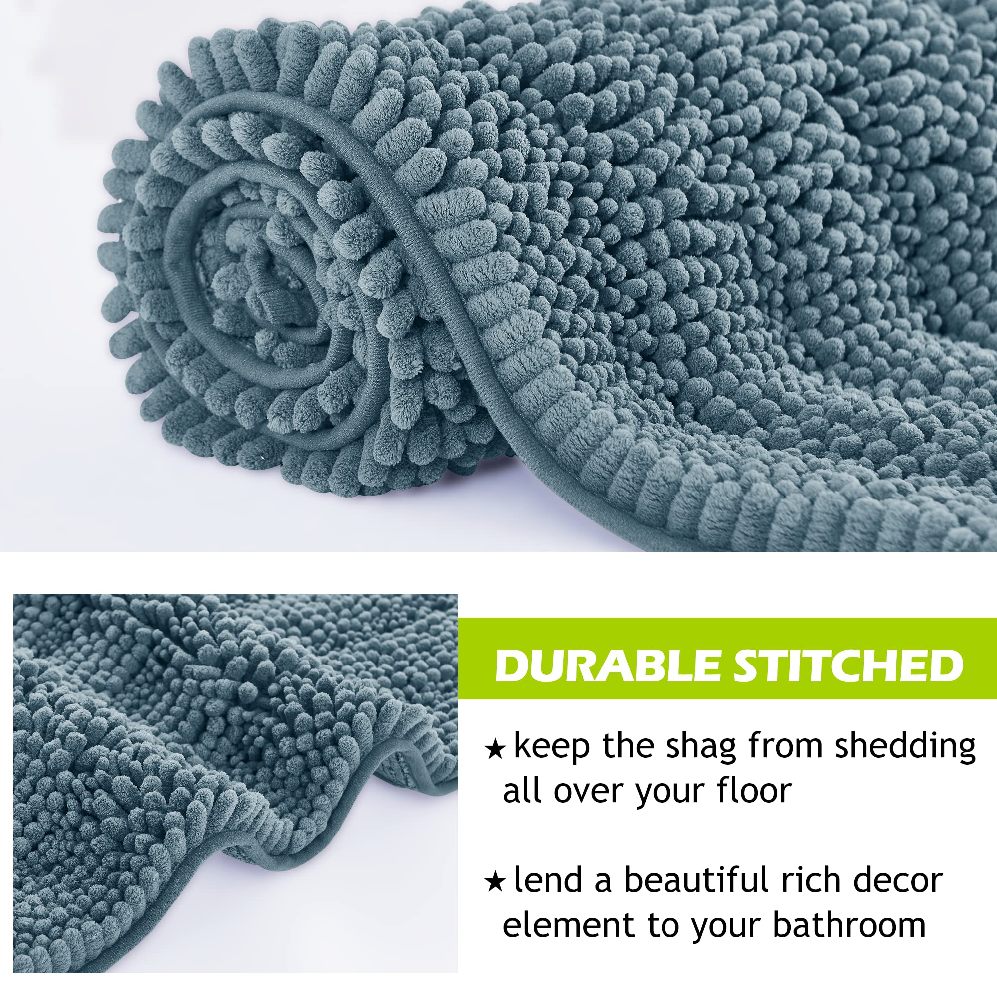 Kgorge Arctic Blue Bath Mat - Quick Drying Bathroom Rugs Non-Slip Water Absorbent Thick Shaggy Chenile Shower Rug For Toilet Tub