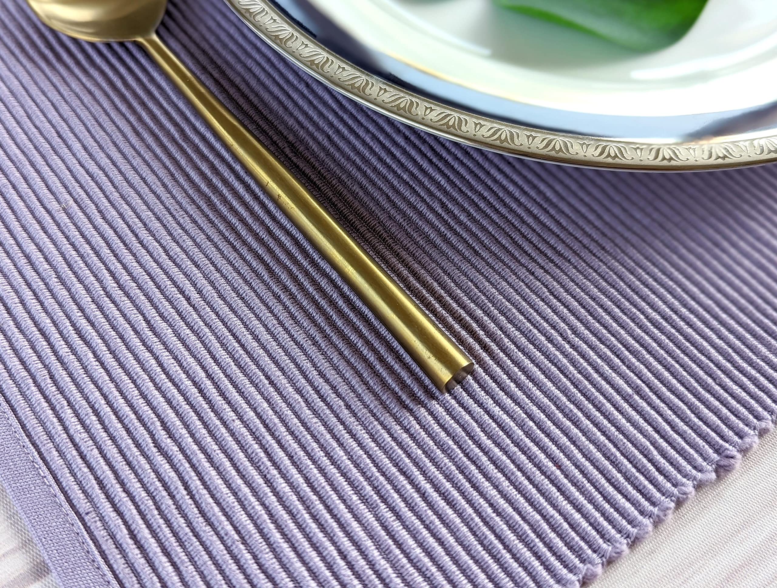 Avka Studio 100% Cotton Ribbed Placemats - Set Of 6-13 X 19 Inches - Purple - Everyday Cloth Table Mats - Thick Construction, Wa