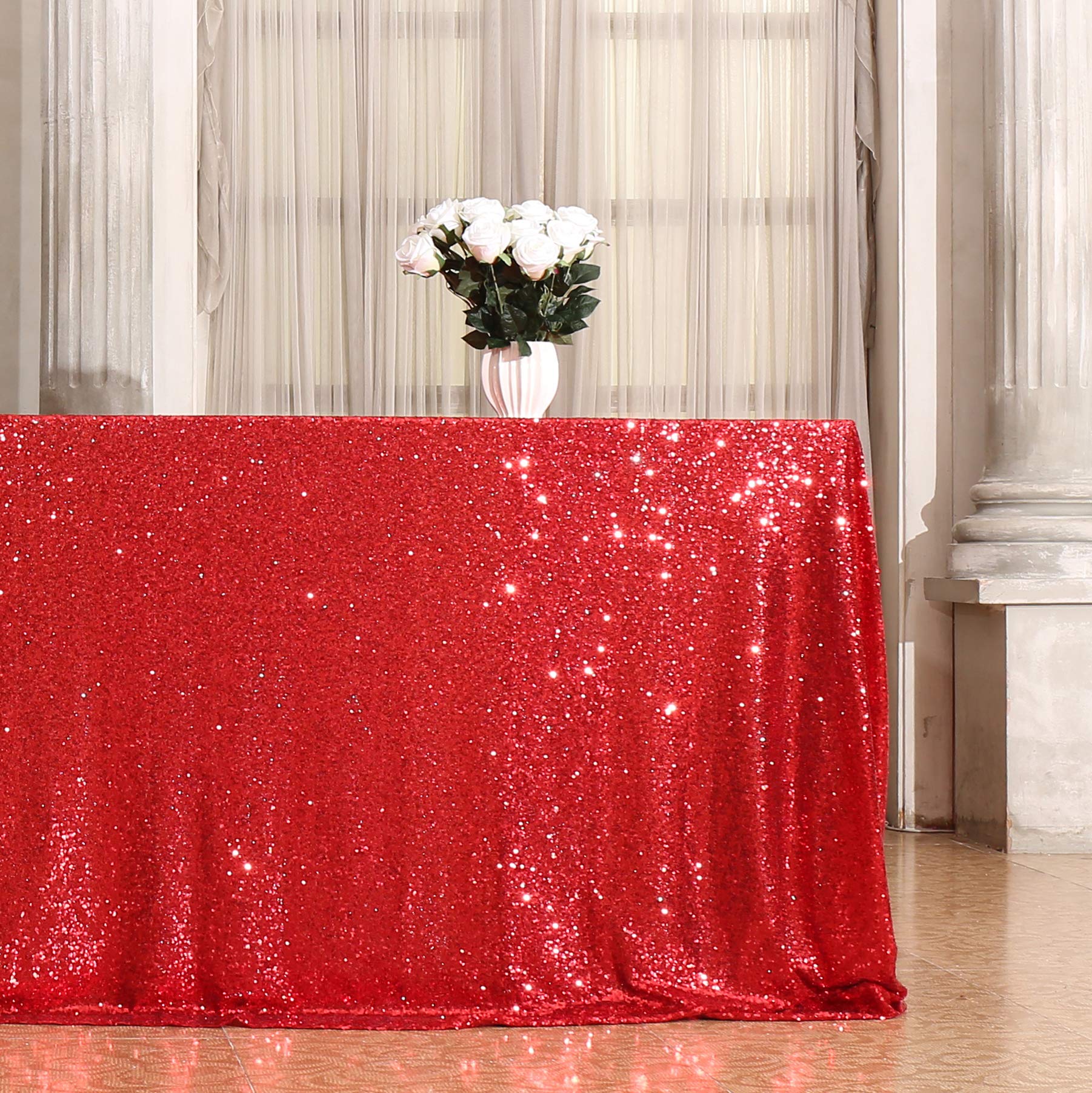 Eternal Beauty 50X80-Inch Red Sequin Tablecloth Shiny Sequins For Christmas Party/Wedding/Birthday/New Year (Red)