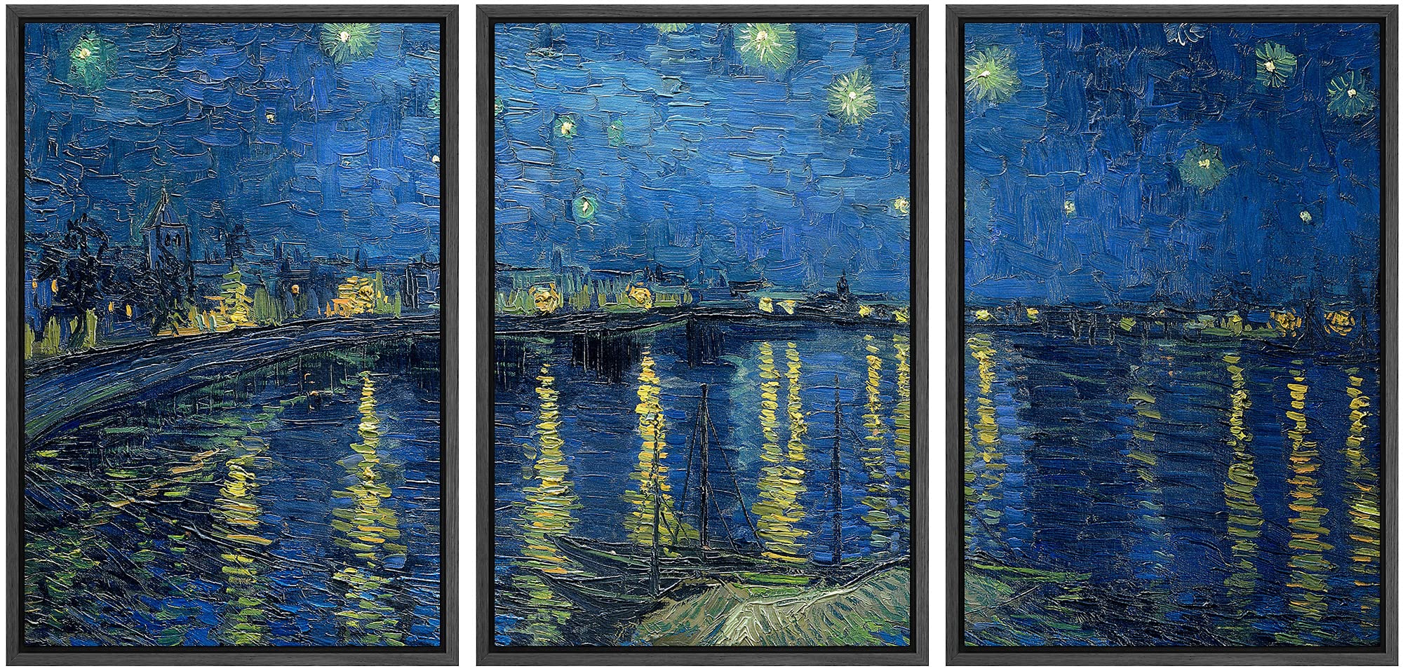 Wall26 Framed Canvas Print Wall Art Set Starry Night Over The Rhone By Vincent Van Gogh Nature Wilderness Illustrations Fine Art