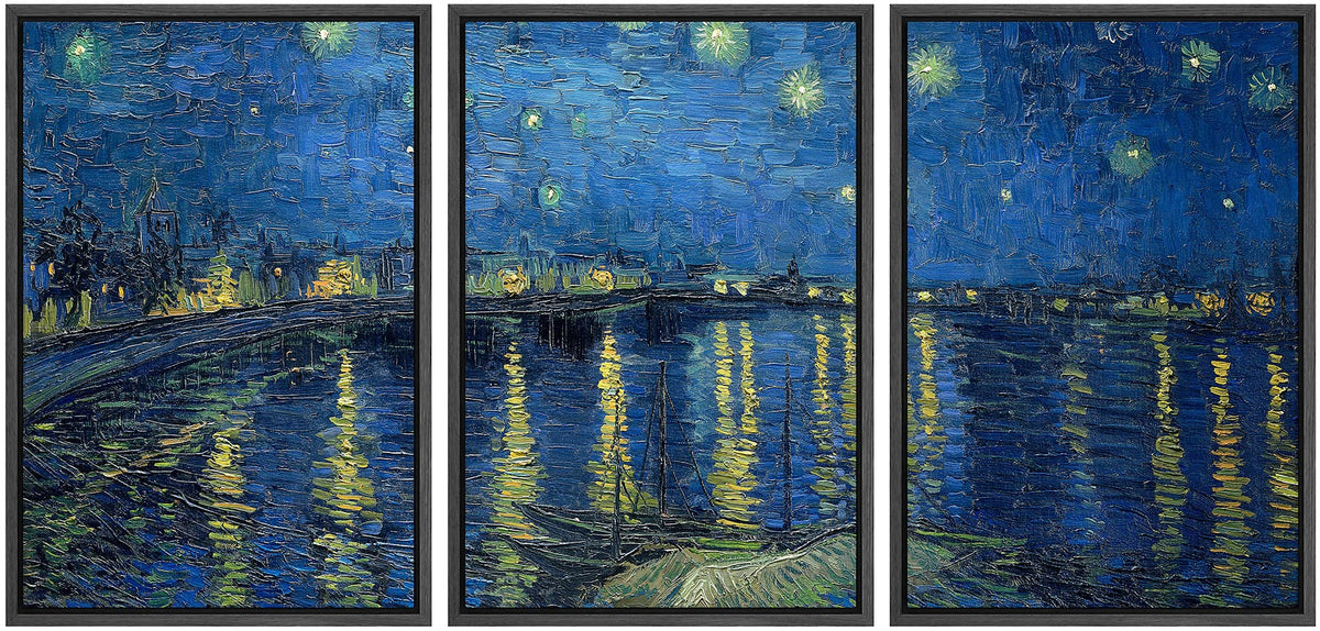 Wall26 Framed Canvas Print Wall Art Set Starry Night Over The Rhone By Vincent Van Gogh Nature Wilderness Illustrations Fine Art