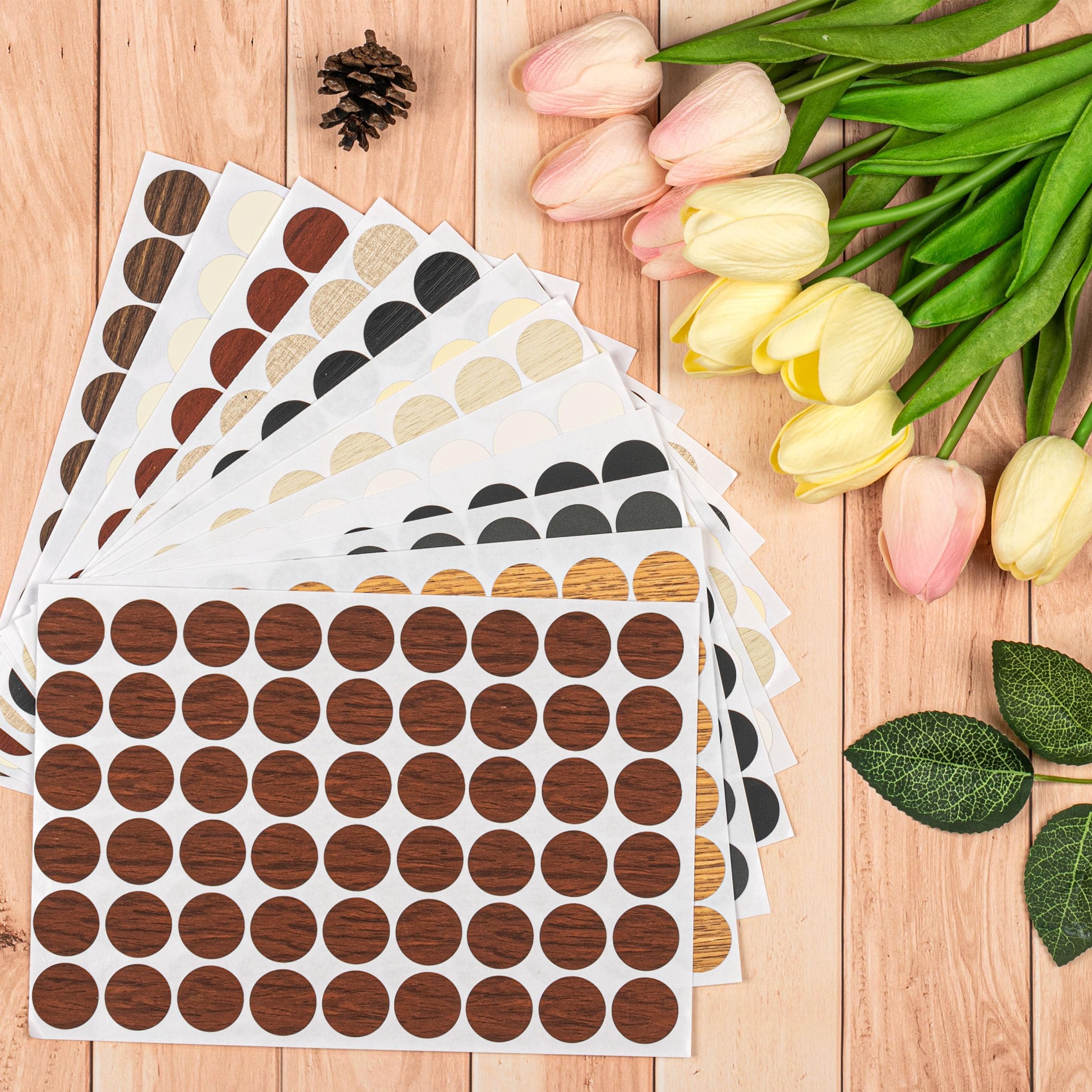 Inknote 648 Pcs 12 Colors Self-Adhesive Screw Holes Covers Stickers Pvc Dustproof For Wood Furniture Cabinet Wall Desk Chair Boo
