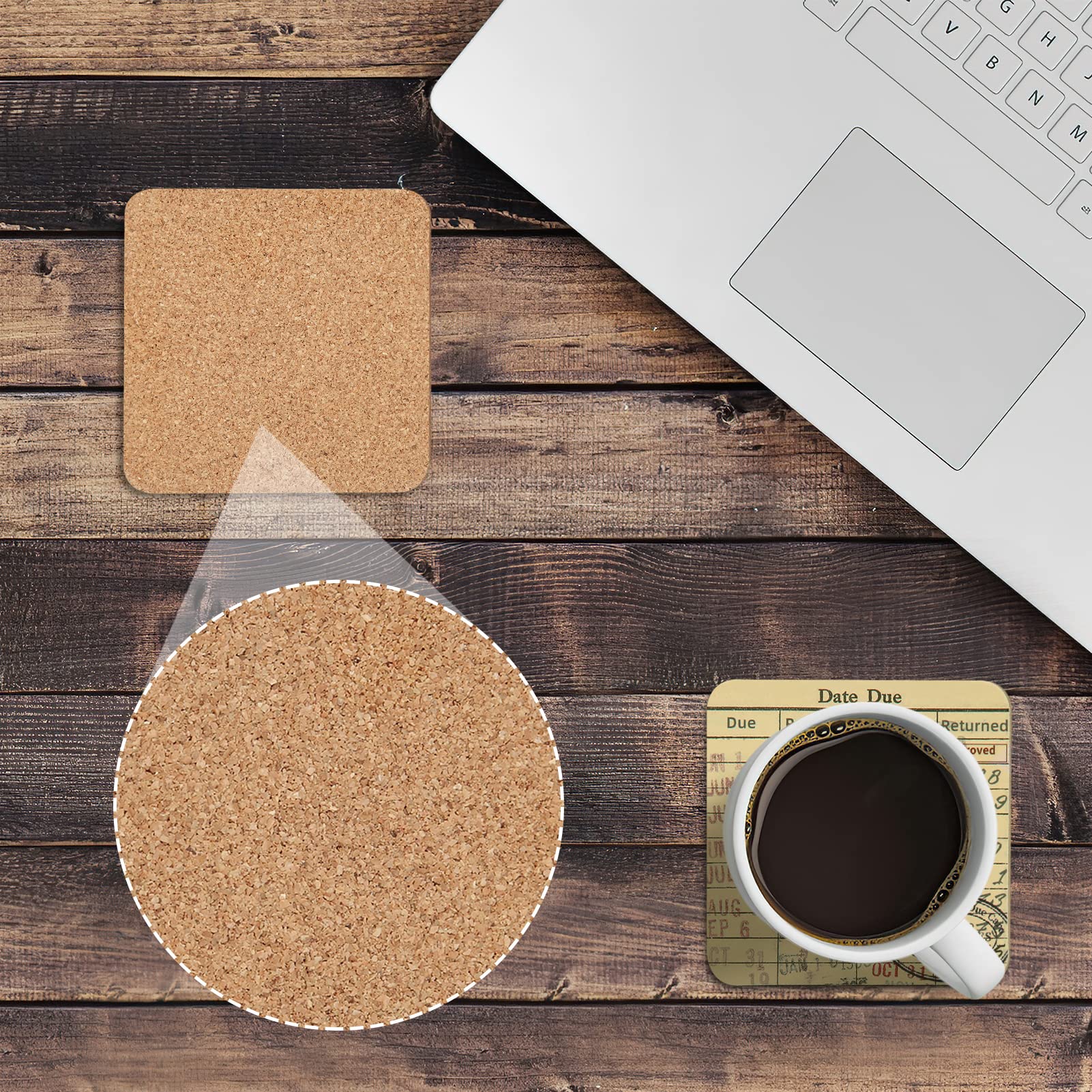 Vintage Library Due Date Card Coaster Set, 4Pcs Library Card Coasters With Gift Card, Creative Drink Coffee Mug Coaster Literary