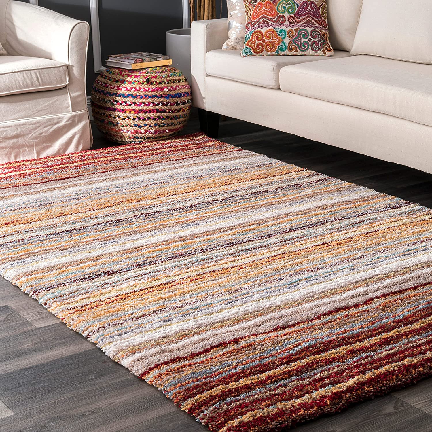 Carpetify Classie Ombre Pattern Shag Area Square Rug, 4X4 Feet, Red Mixture