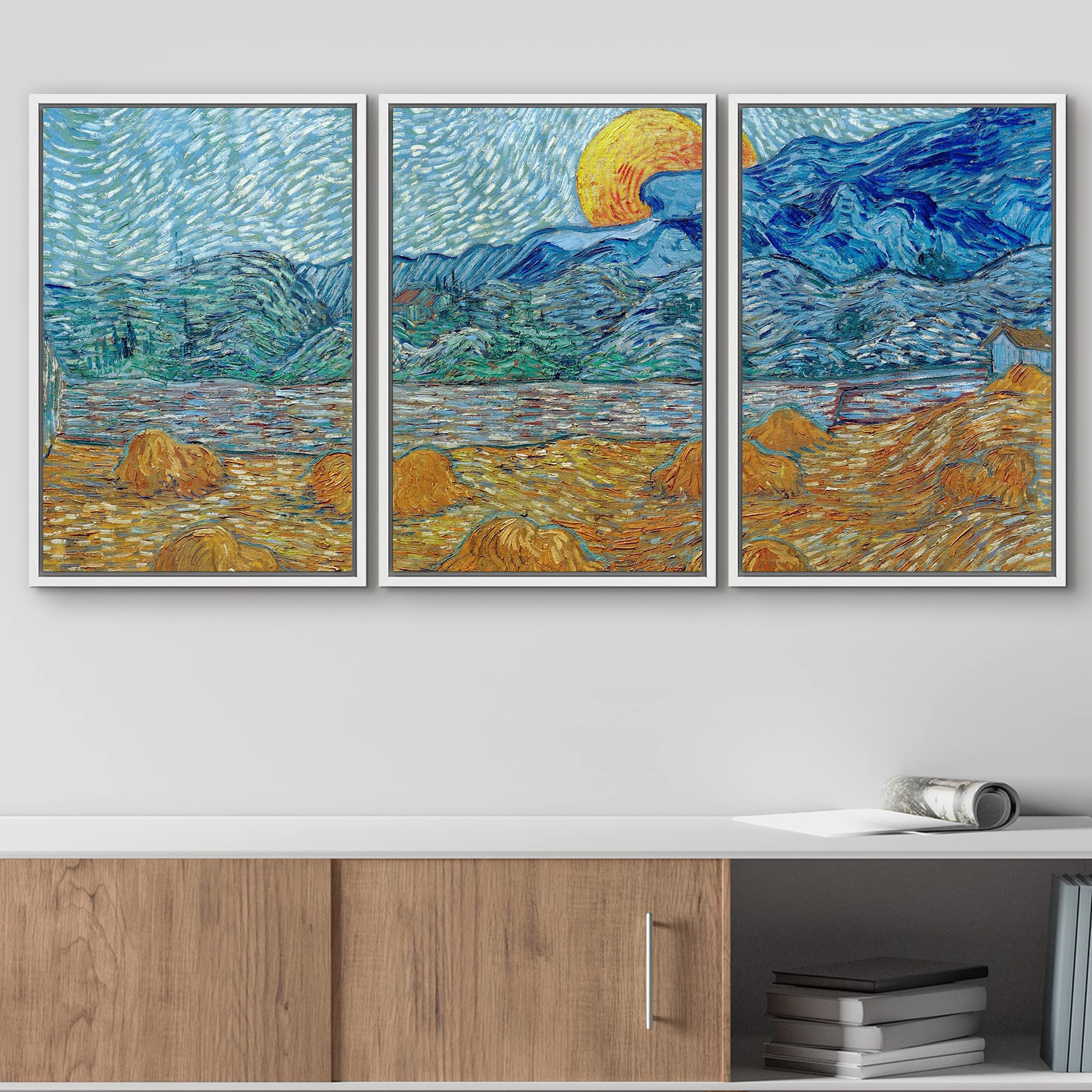Wall26 Framed Canvas Print Wall Art Set Evening Landscape With Rising Moon Vincent Van Gogh Classical Illustrations Fine Art Dec