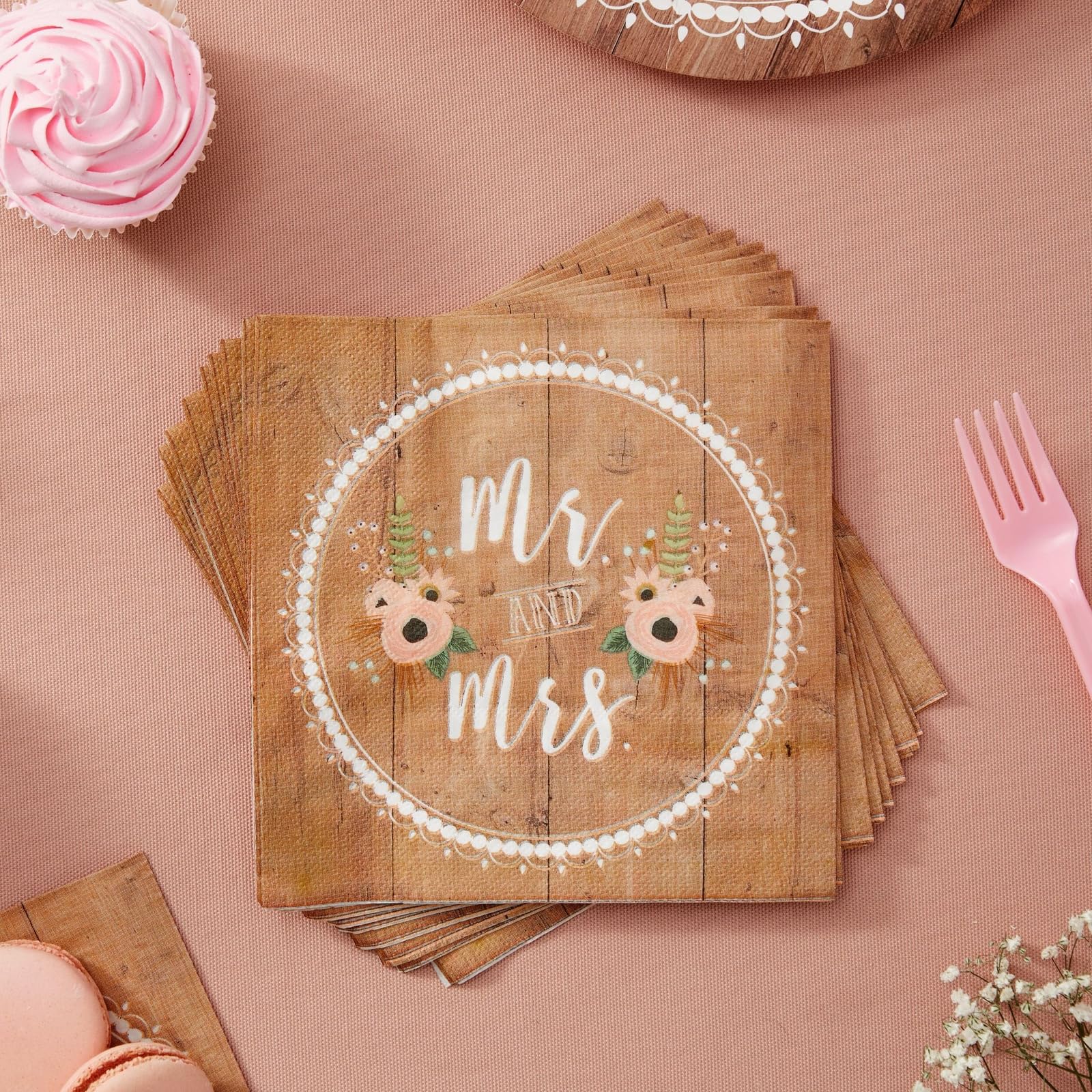 Blue Panda 150-Pack Mr And Mrs Napkins, Disposable, Rustic-Style Wedding Napkins For Reception, Bridal Shower Decorations, Engag