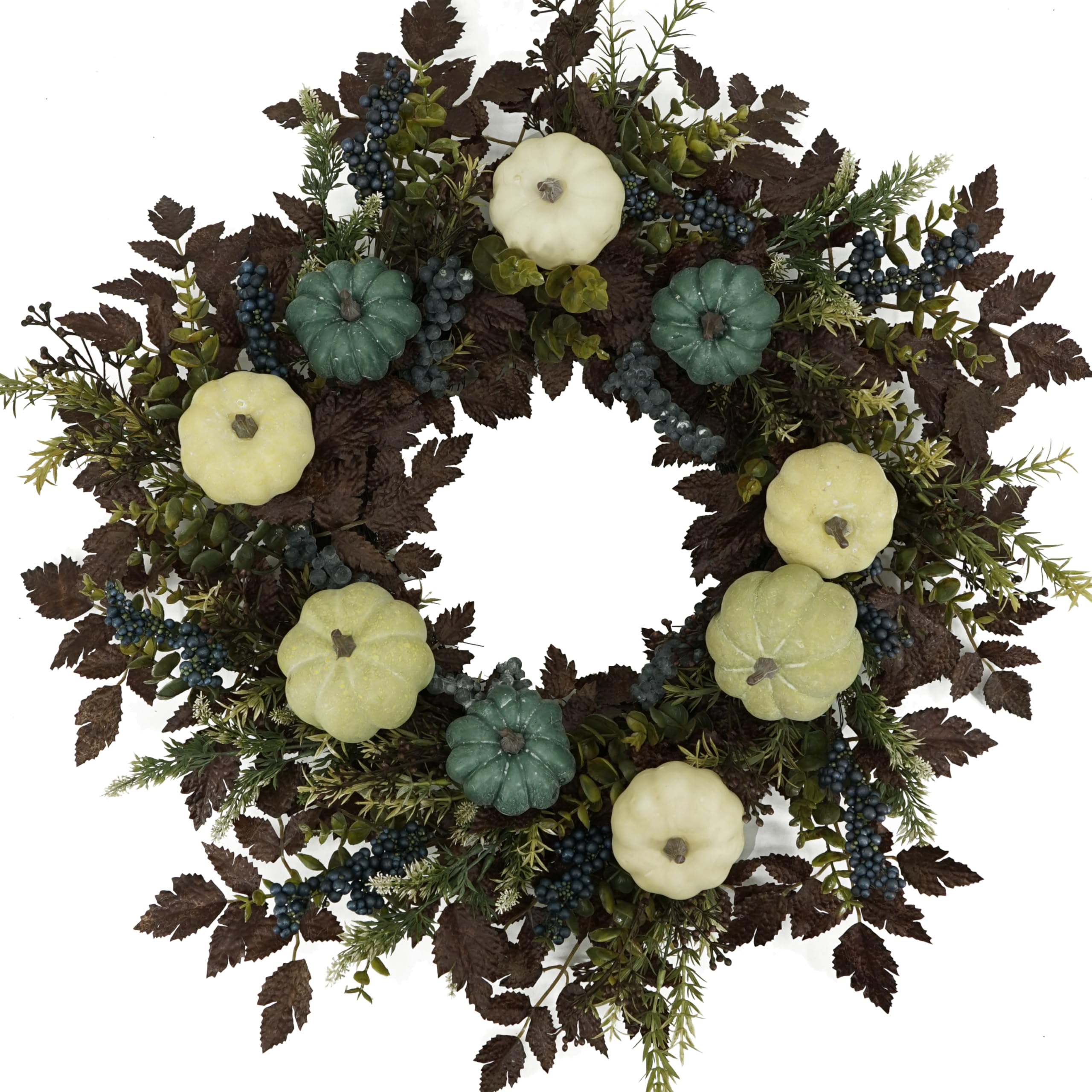 AMF0RESJ Fall Wreaths for Front Door 24 Thanksgiving Autumn Wreath with Pumpkins,Cimicifuga Plant Leaves,Berry for Front Door In