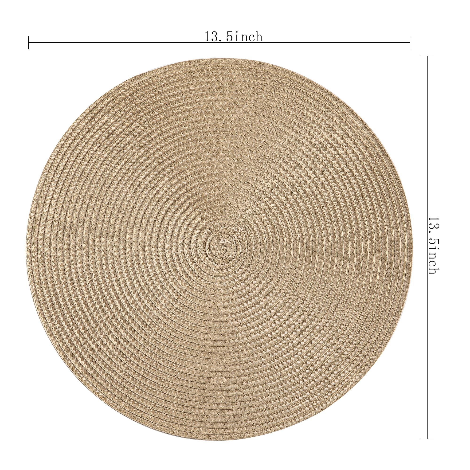 Round Placemats, Crossweave Heat Resistant Classic Woven Round Place Mats Diameter 13.5 Inch For Kitchen Table Set Of 6 (Brown)