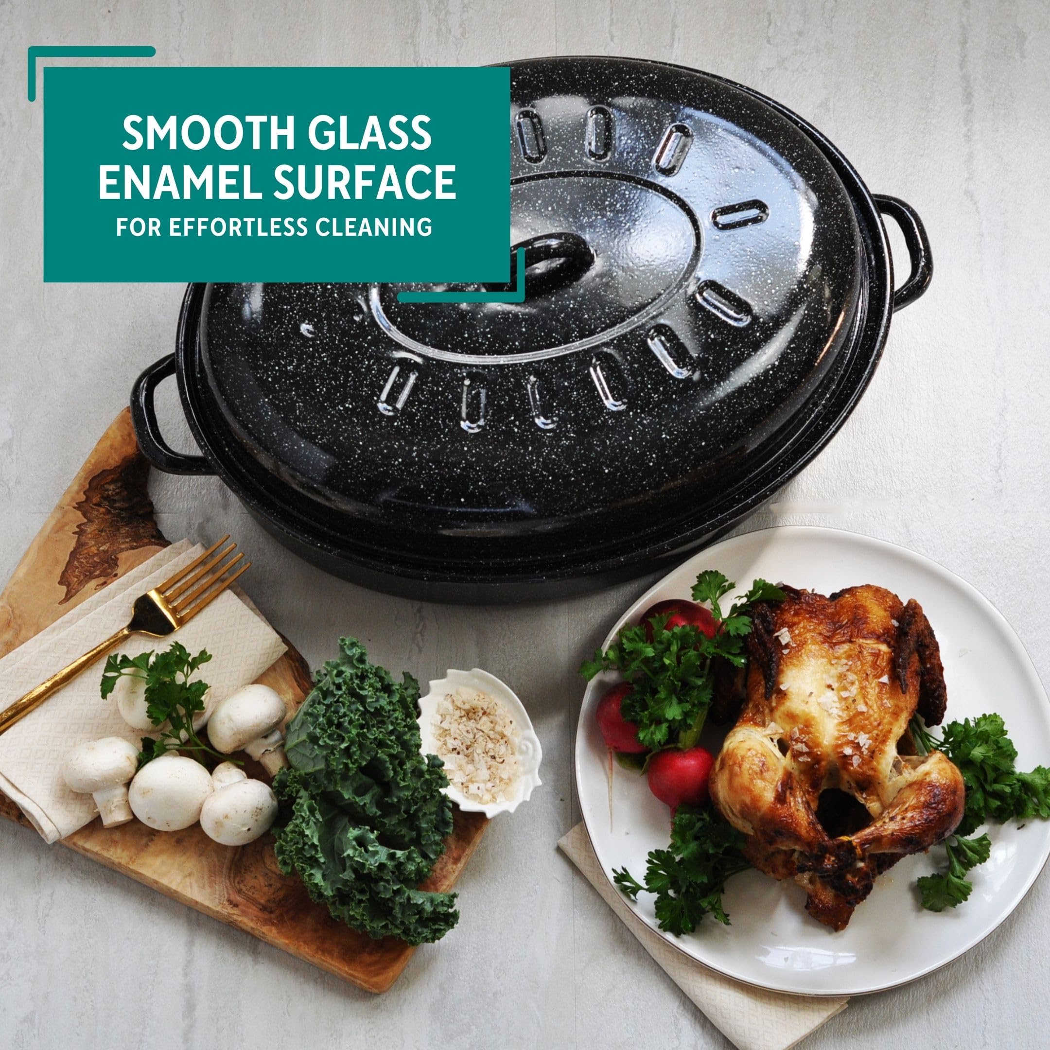 Mirro 18'' Black Covered Oval Roaster With Lid