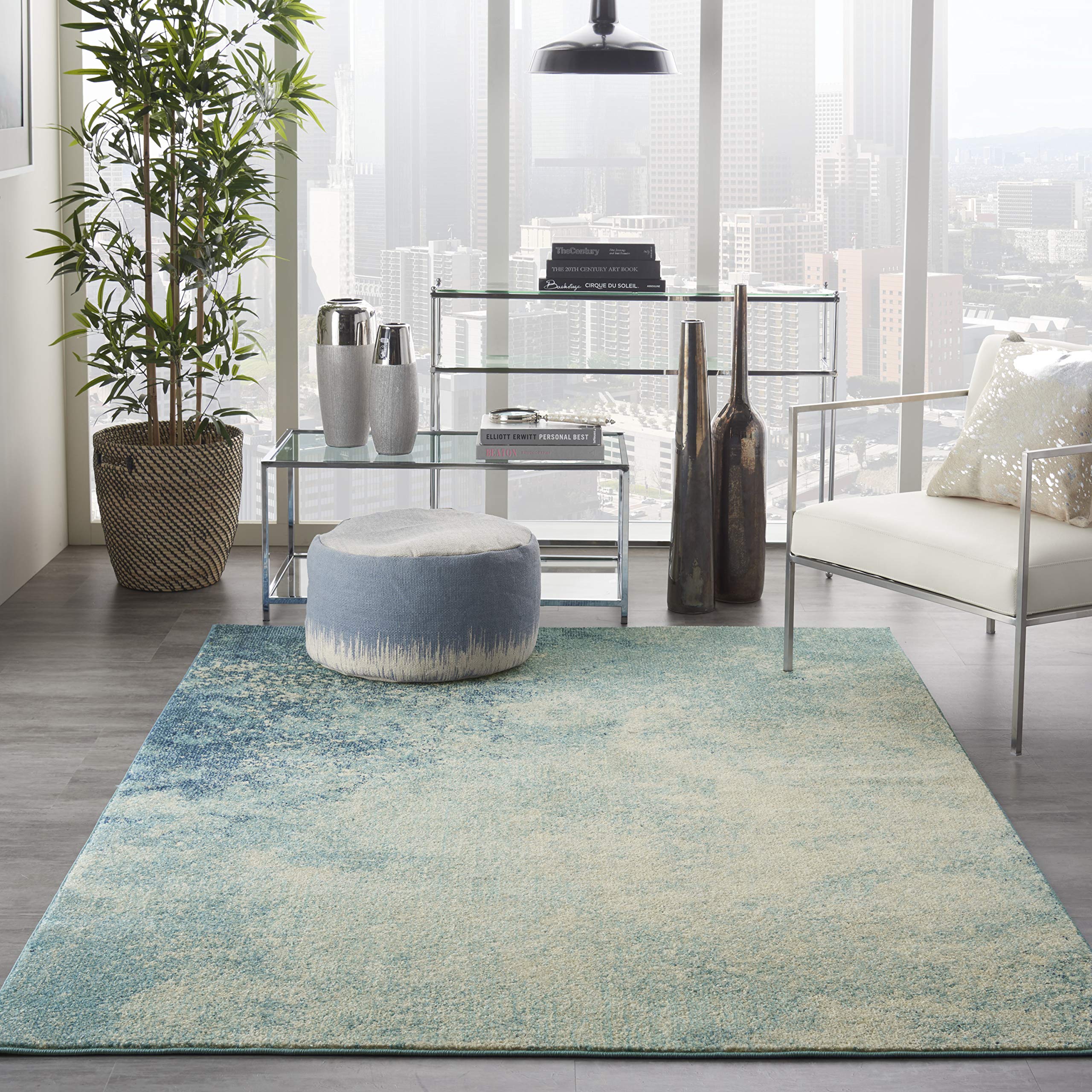 Nourison Passion Navy/Light Blue 53 x 73 Area-Rug, Modern, Abstract, Easy-Cleaning, Non Shedding, Bed Room, Living Room, D