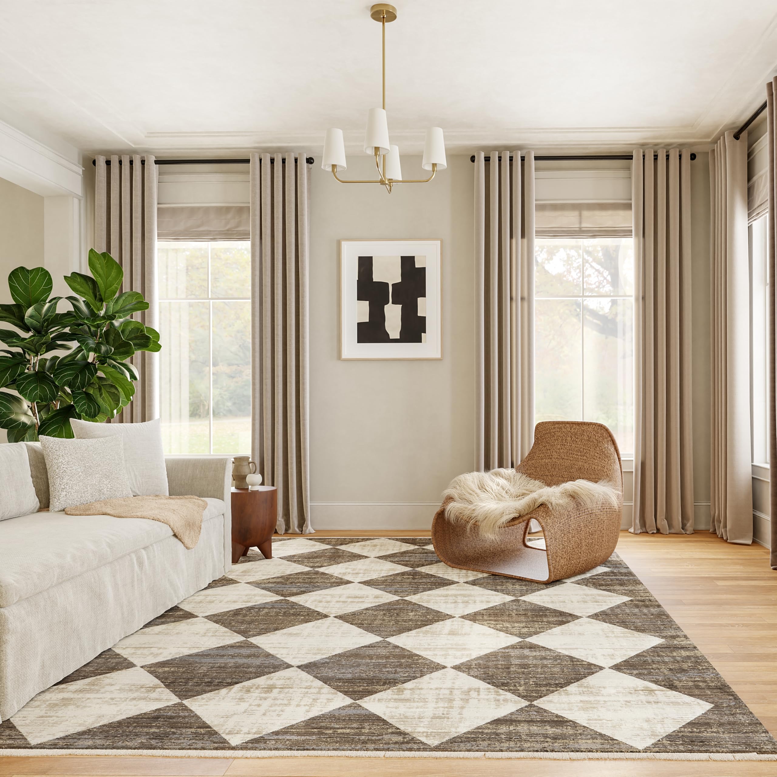 nuLOOM Fringed Performance Indoor Area Rug, Power Loomed, Easy Clean, Durable, Non-Shed, 5 x 8, Meline Beige