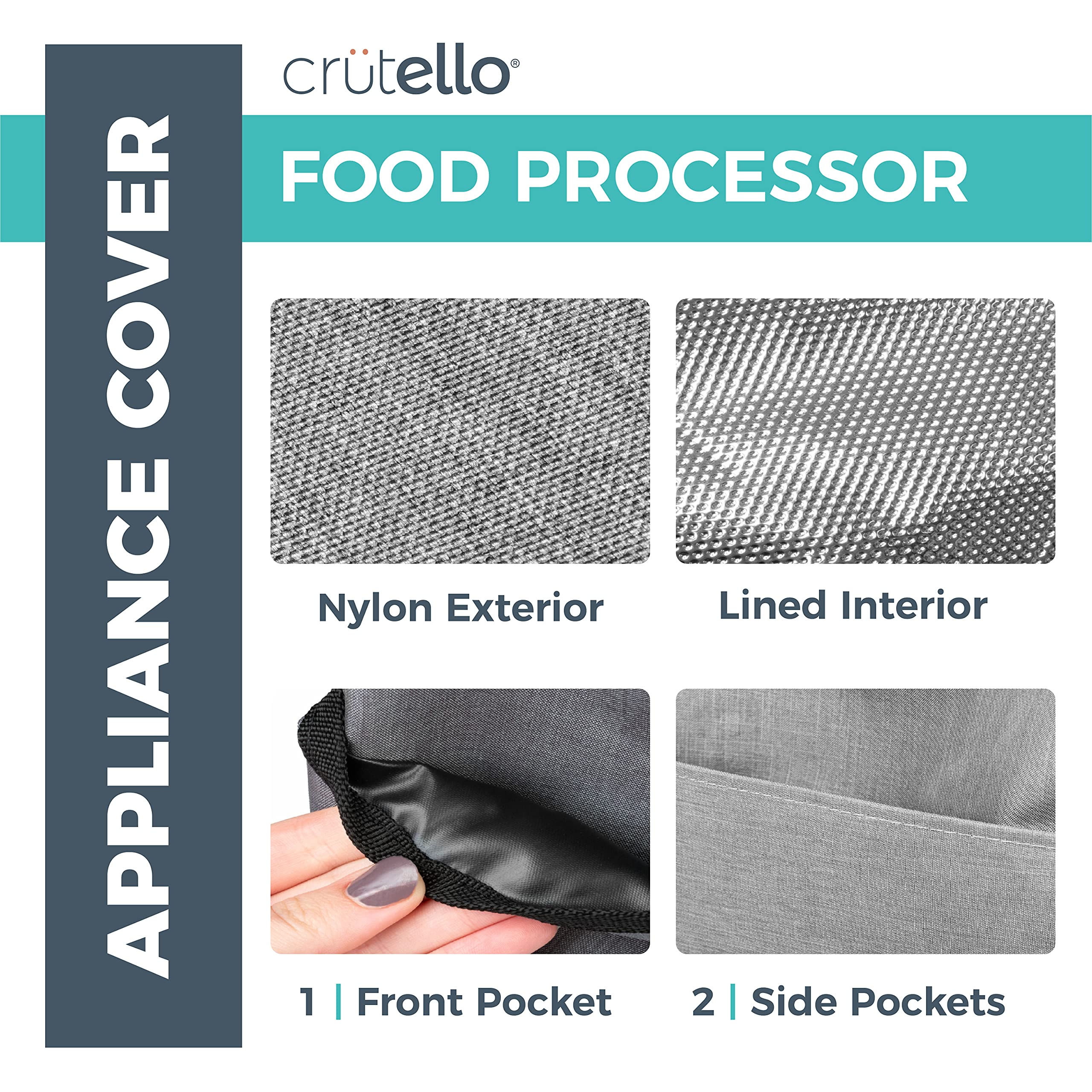 Crutello Food Processor Cover with Storage Pockets for Large Custom 11-14 Cup Processor, Food Processor 14 Cup cover, Kitchen Ap