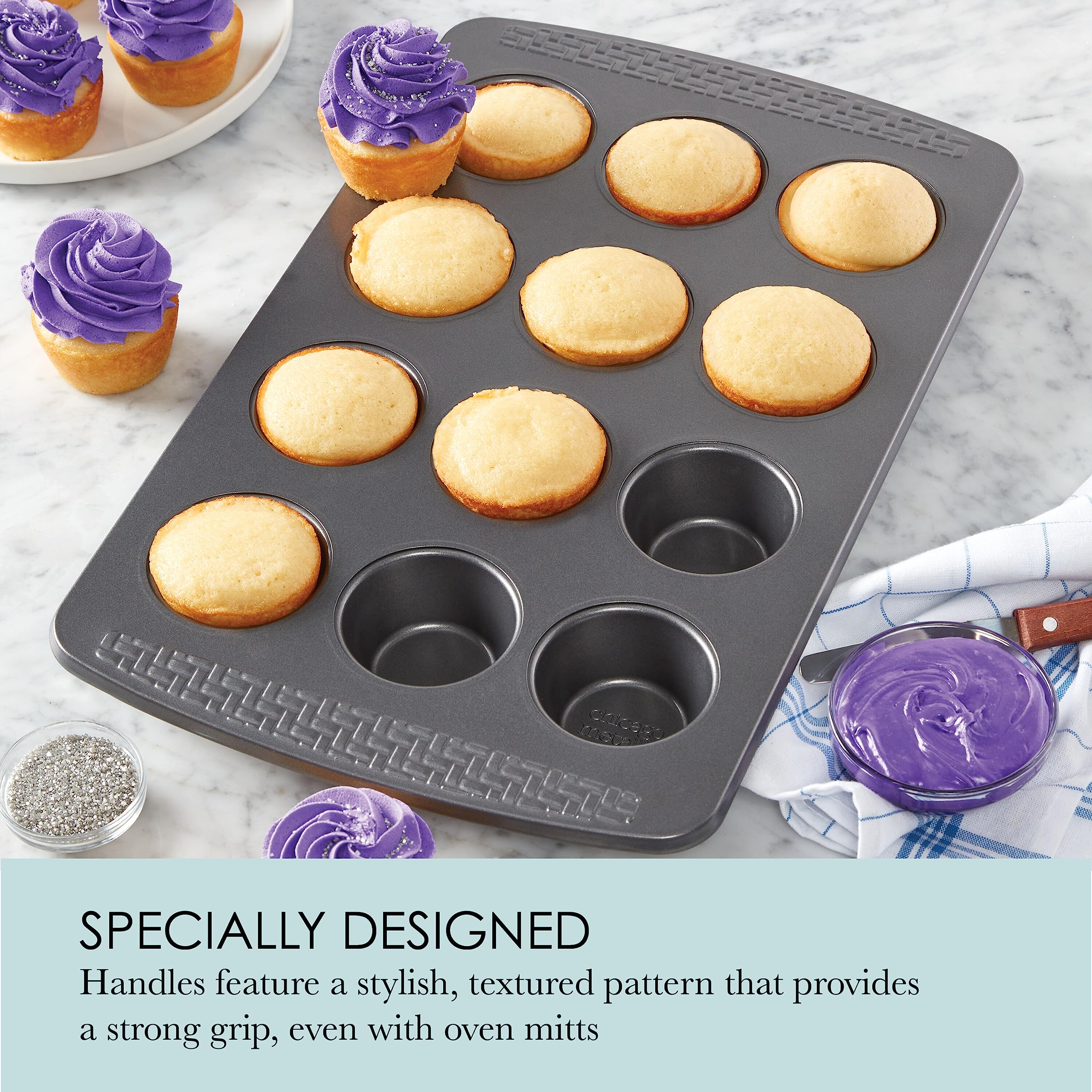 Chicago Metallic Everyday Non-Stick 12 Cup Muffin And Cupcake Pan. Perfect For Creating Evenly Sized Muffins, Cupcakes, Egg Cups