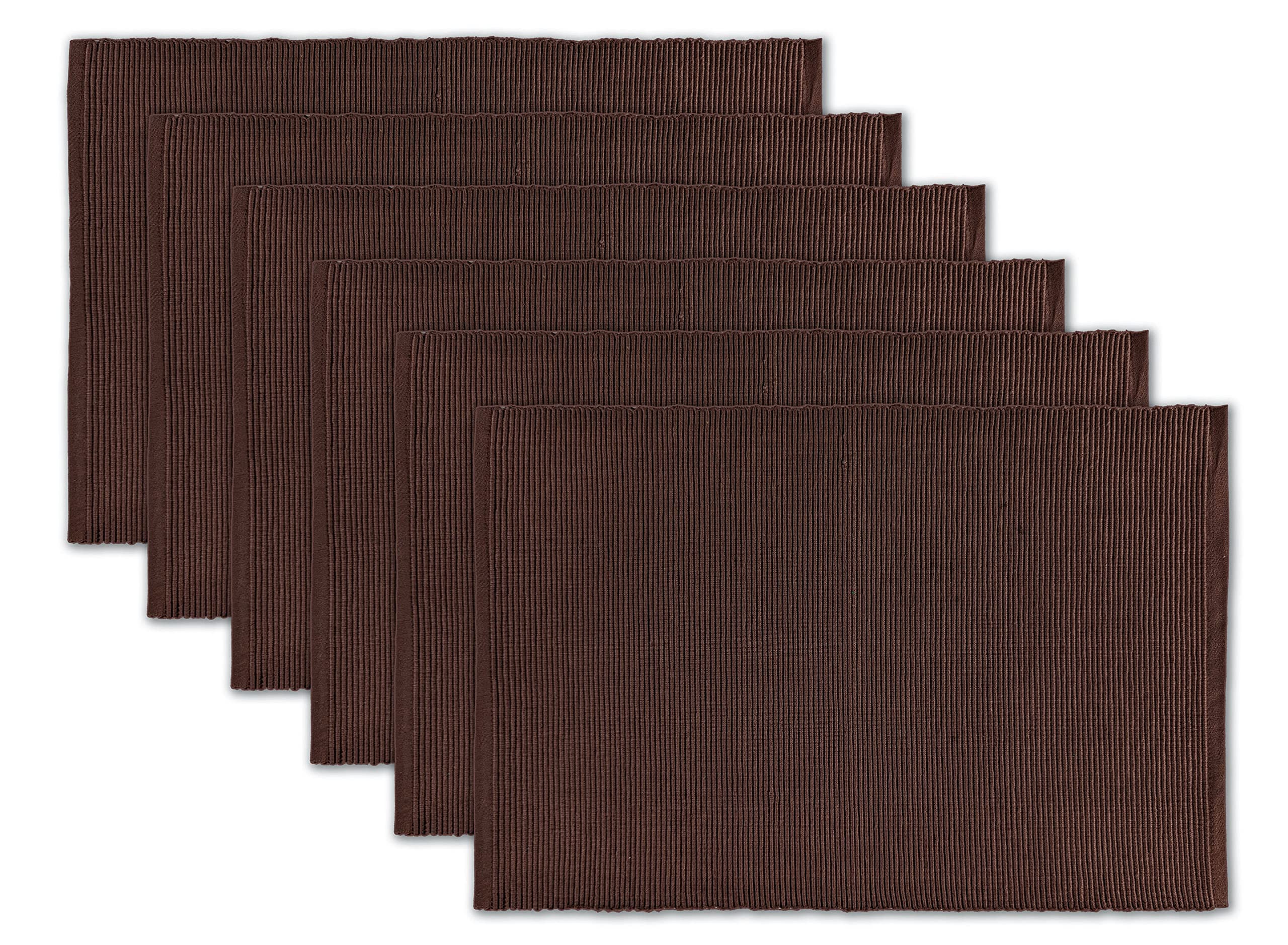 Avka Studio 100% Cotton Ribbed Placemats - Set Of 6-13 X 19 Inches - Brown - Everyday/Thanksgiving/Fall Cloth Table Mats - Thick