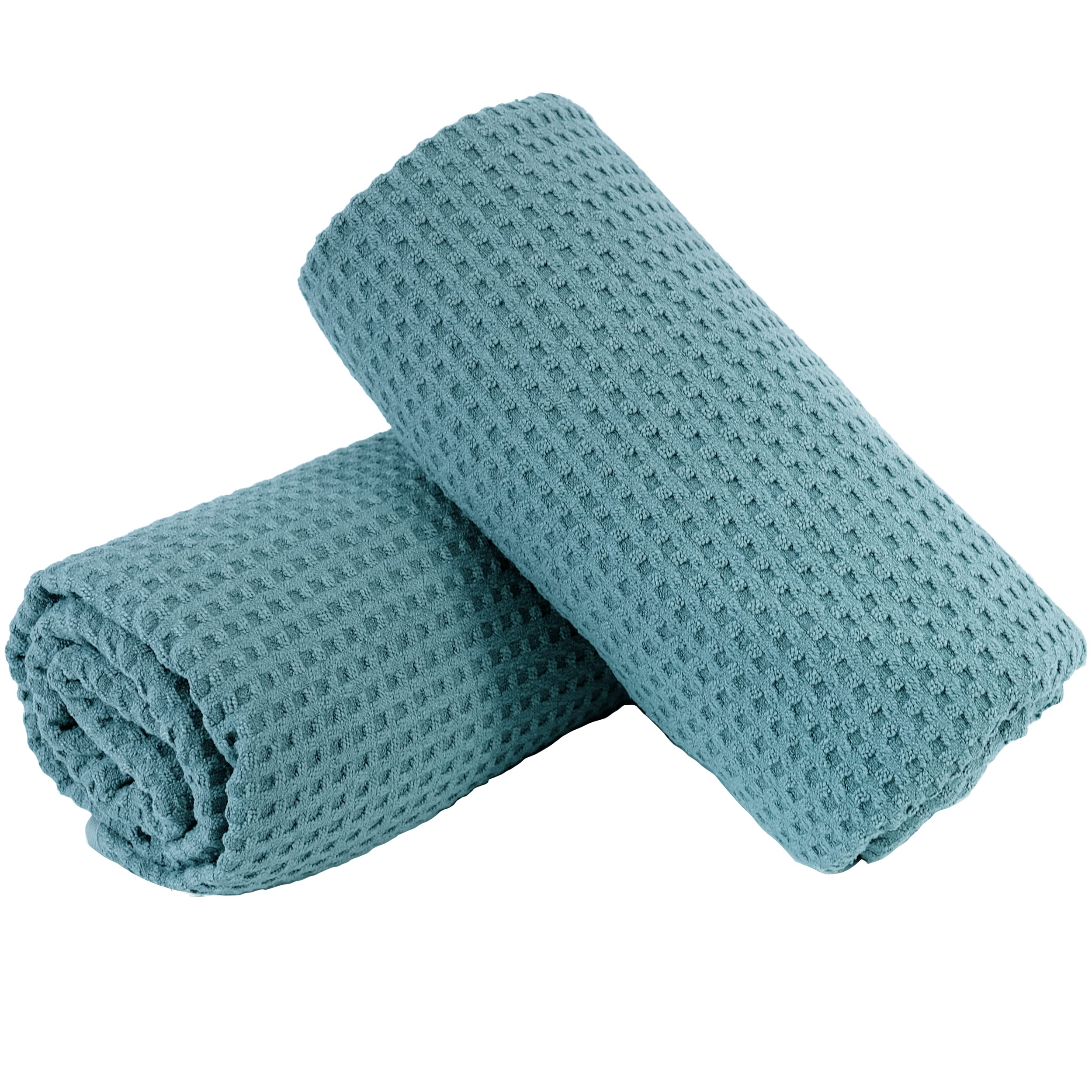 Polyte Microfiber Oversize Quick Dry Lint Free Bath Towel, 60 X 30 In, Set Of 2 (Green, Waffle Weave)