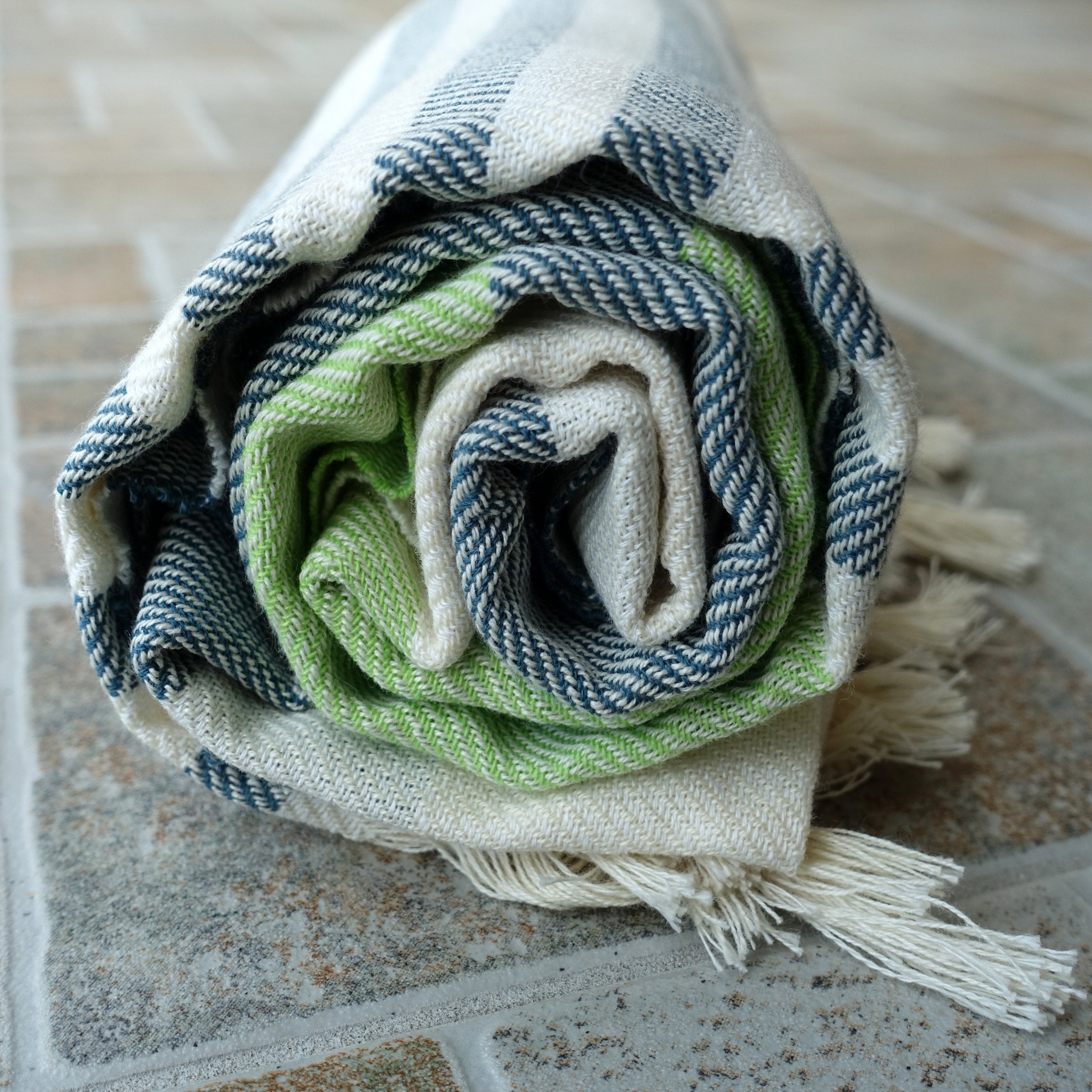 Dandelion - Palette Pattern - 100% Naturally-Dyed Cotton Turkish Towel Peshtemal - 71X39 Inches - Olive Green & Pistachio Green