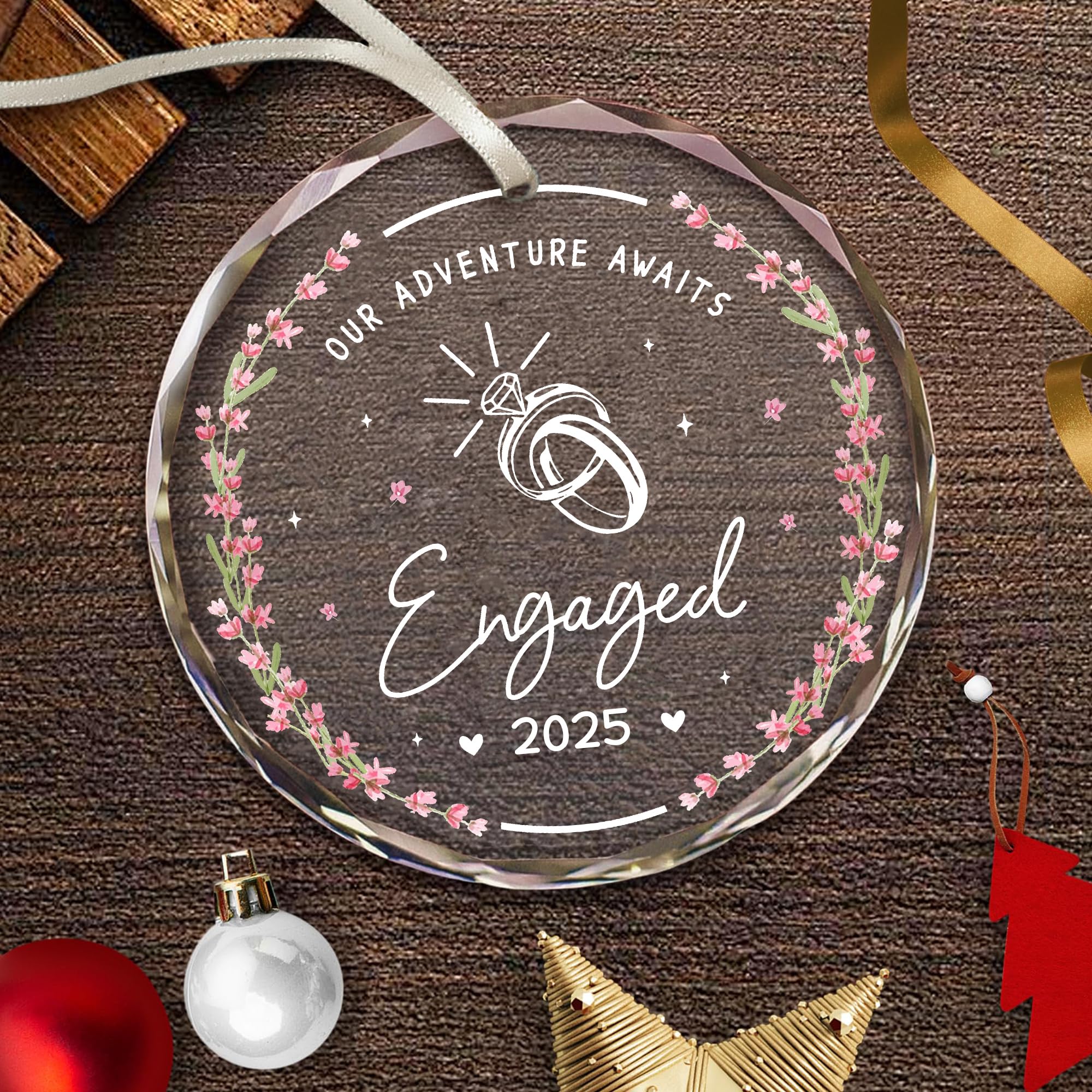 Engaged Ornament 2025, Engaged Christmas Ornament 2025 Stocking Stuffers for Couples House Warming Gifts New Home First Engageme