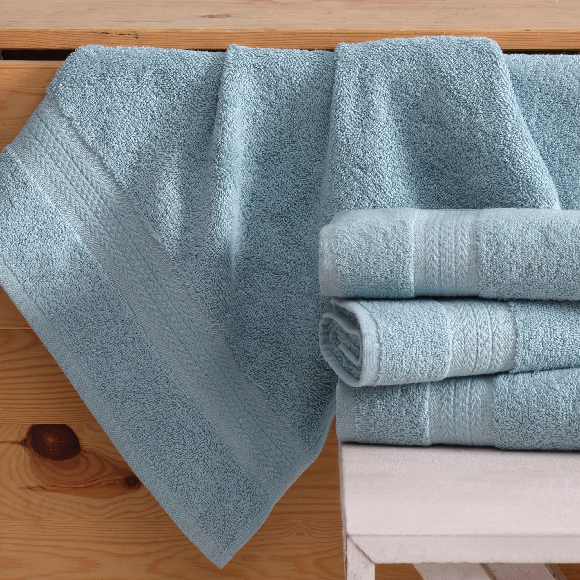 REGAL RUBY Quick-Dry 4 Pieces Blue Hand Towel -Bath Linen Set - Highly Absorbent 100% Turkish Cotton -Hand Towel for Bathroom Guests Pool Gym Camp Travel College Dorm Shower