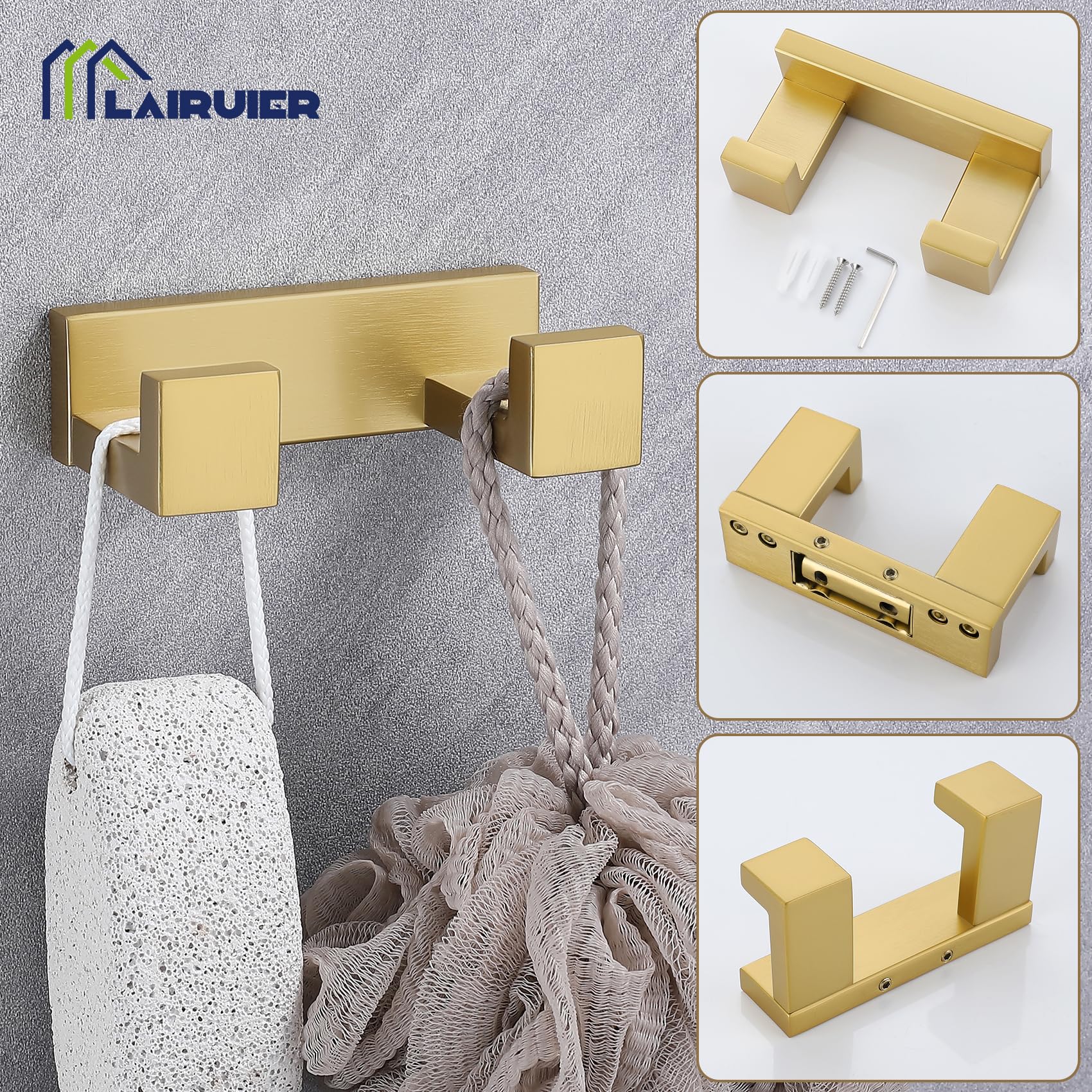 Lairuier Bathroom Hardware Accessories Set, Brushed Gold 4-Piece Bathroom Hardware Set Including Towel Bar,Towel Holder, Toilet