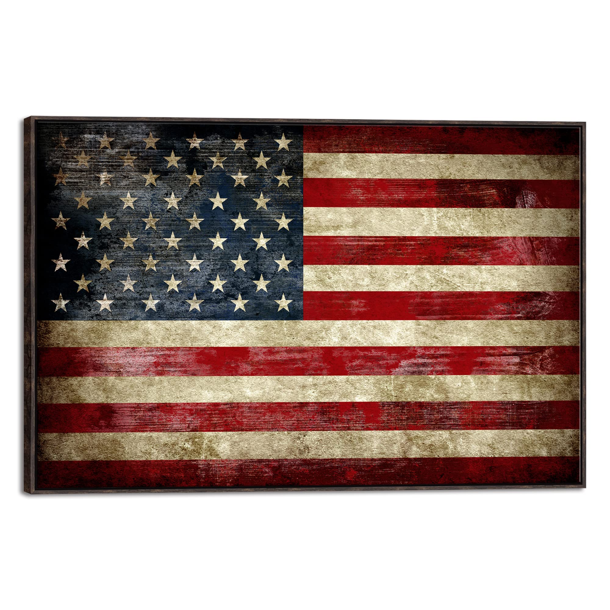 Pyradecor Walnut Framed Extra Large Old Vintage American Flag Canvas Wall Art Abstract Landscape Pictures Paintings For Living R