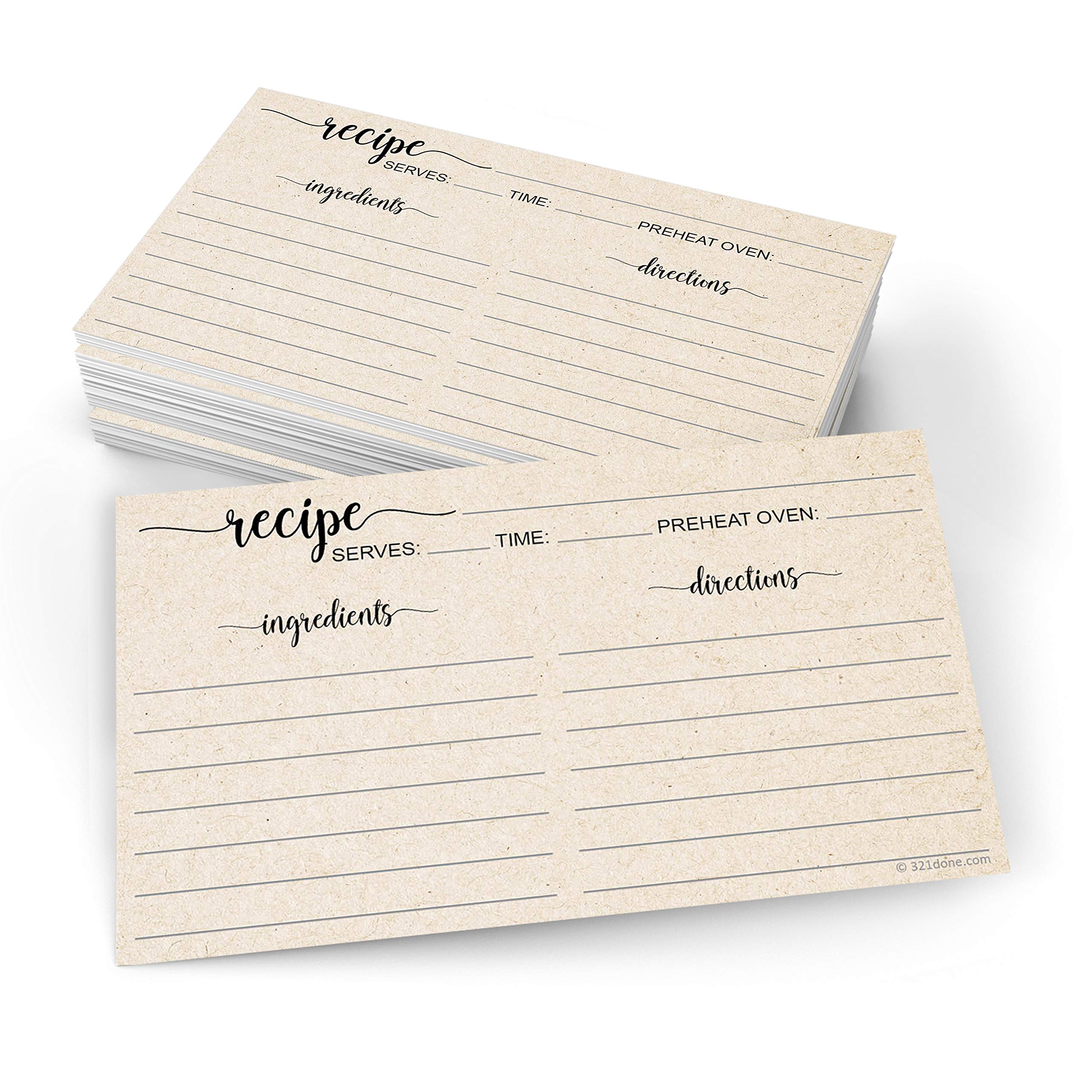 321Done Small Rustic Recipe Cards (Set Of 50) 3 X 5 Minimalist Kraft Tan - Thick Luxury Double-Sided - Made In Usa