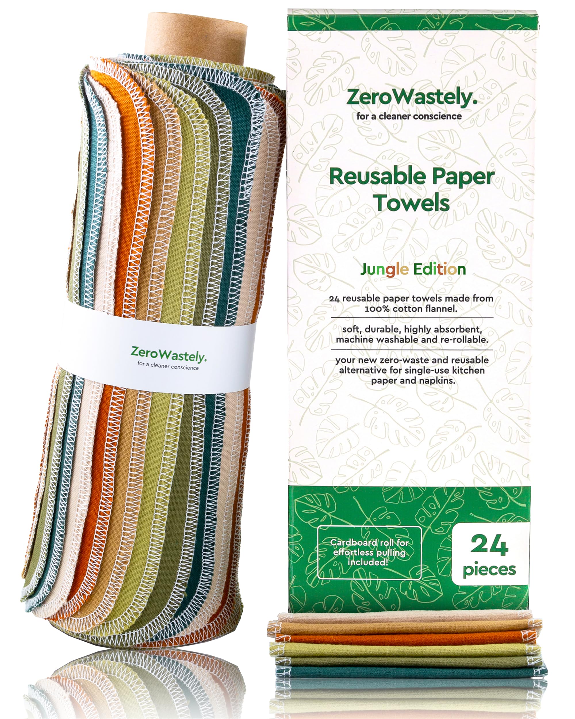 ZeroWastely 24 Reusable Paper Towels - 100% Cotton, Jungle Edition, Washable, Eco-Friendly Dish Towels, Pack of 1