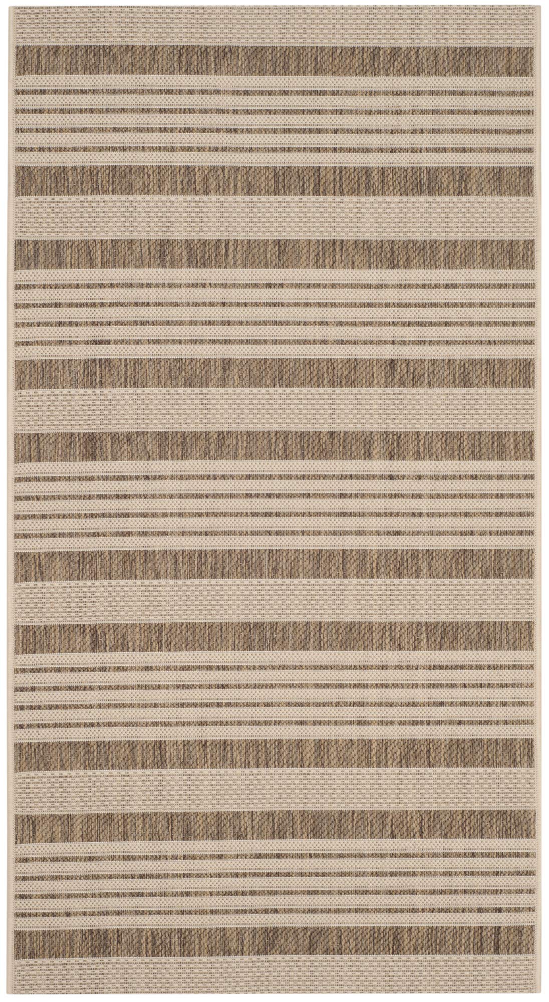 SAFAVIEH Courtyard Collection Accent Rug - 4 x 57, Brown & Bone, Stripe Design, Non-Shedding & Easy Care, Indoor/Outdoor & Was