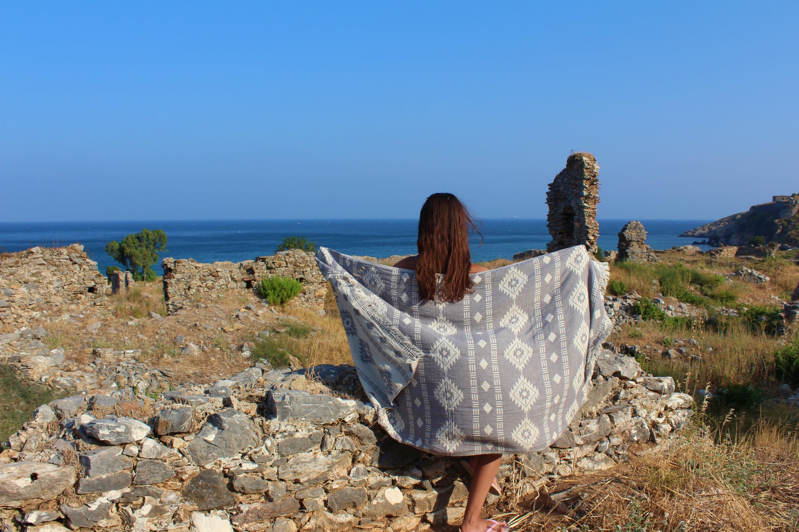 Bersuse 100% Cotton Belize Turkish Towel Beach Towel Bath Towel Dual Layer Peshtemal Beach Blanket Beach Essentials - 37X70 Inch