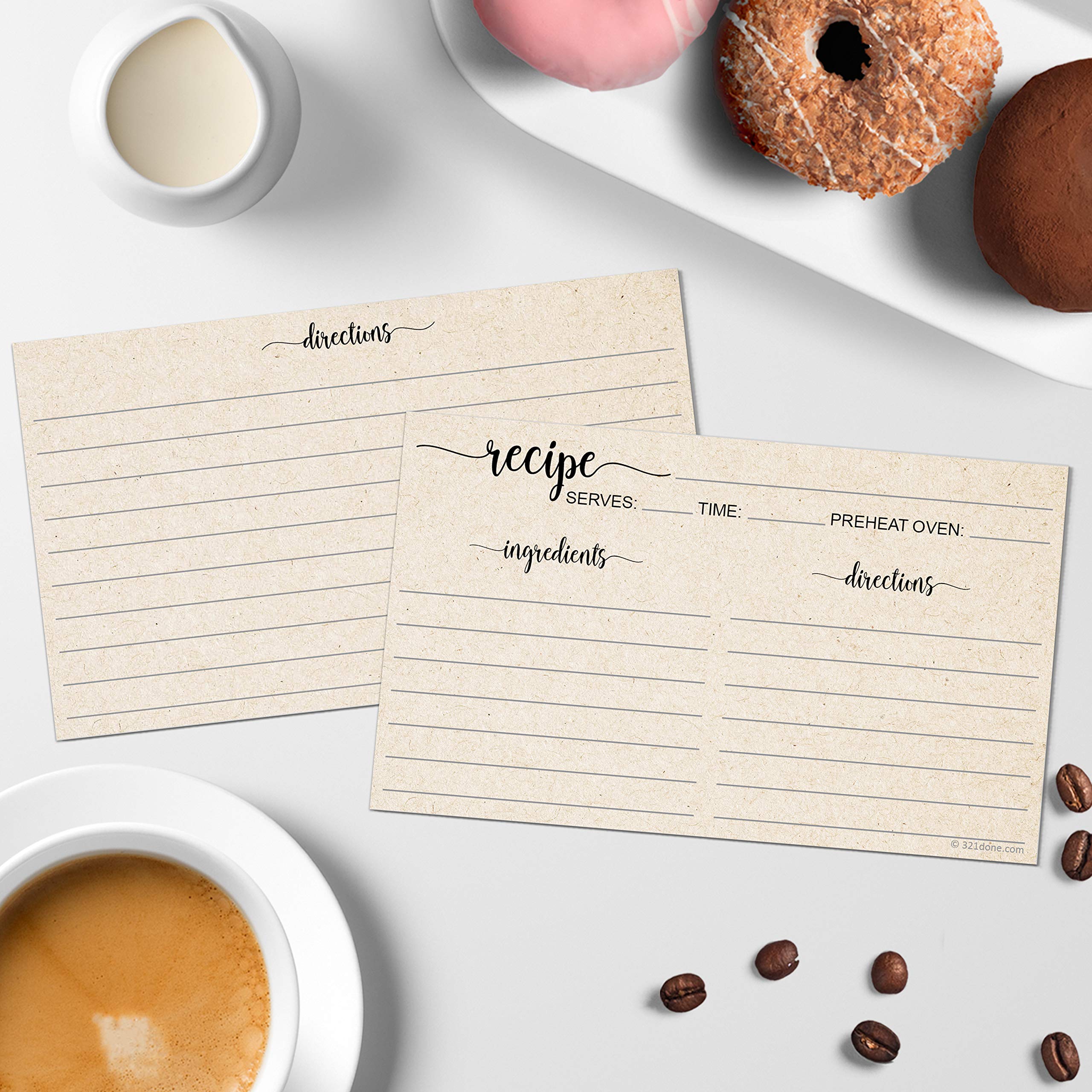 321Done Small Rustic Recipe Cards (Set Of 50) 3 X 5 Minimalist Kraft Tan - Thick Luxury Double-Sided - Made In Usa