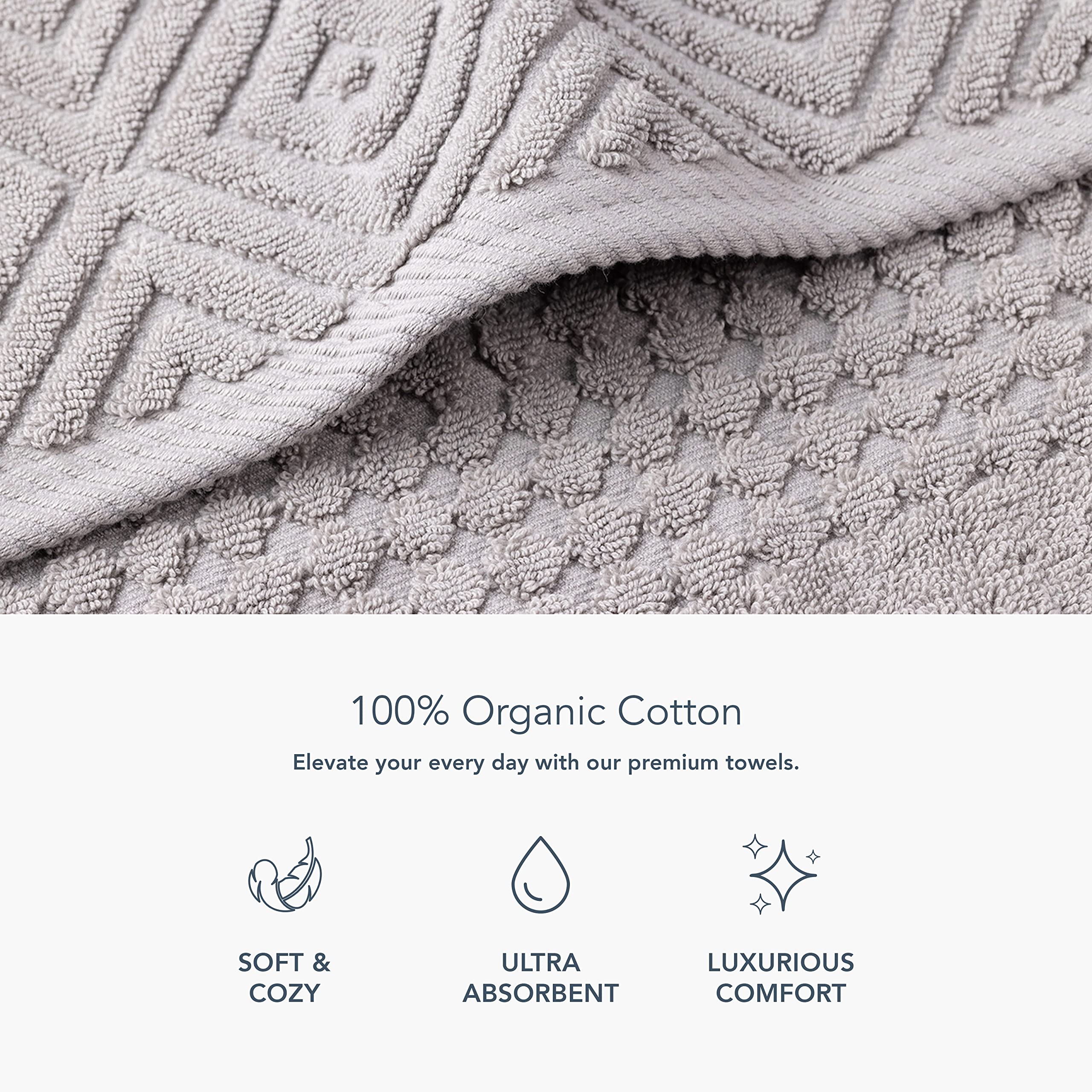 Texere 100% Organic Cotton Diamond Jacquard 700 Gsm Luxury Bath Towel Sets - 2 Ultra Soft, Large Bath Towels, 2 Hand Towels, 2 W
