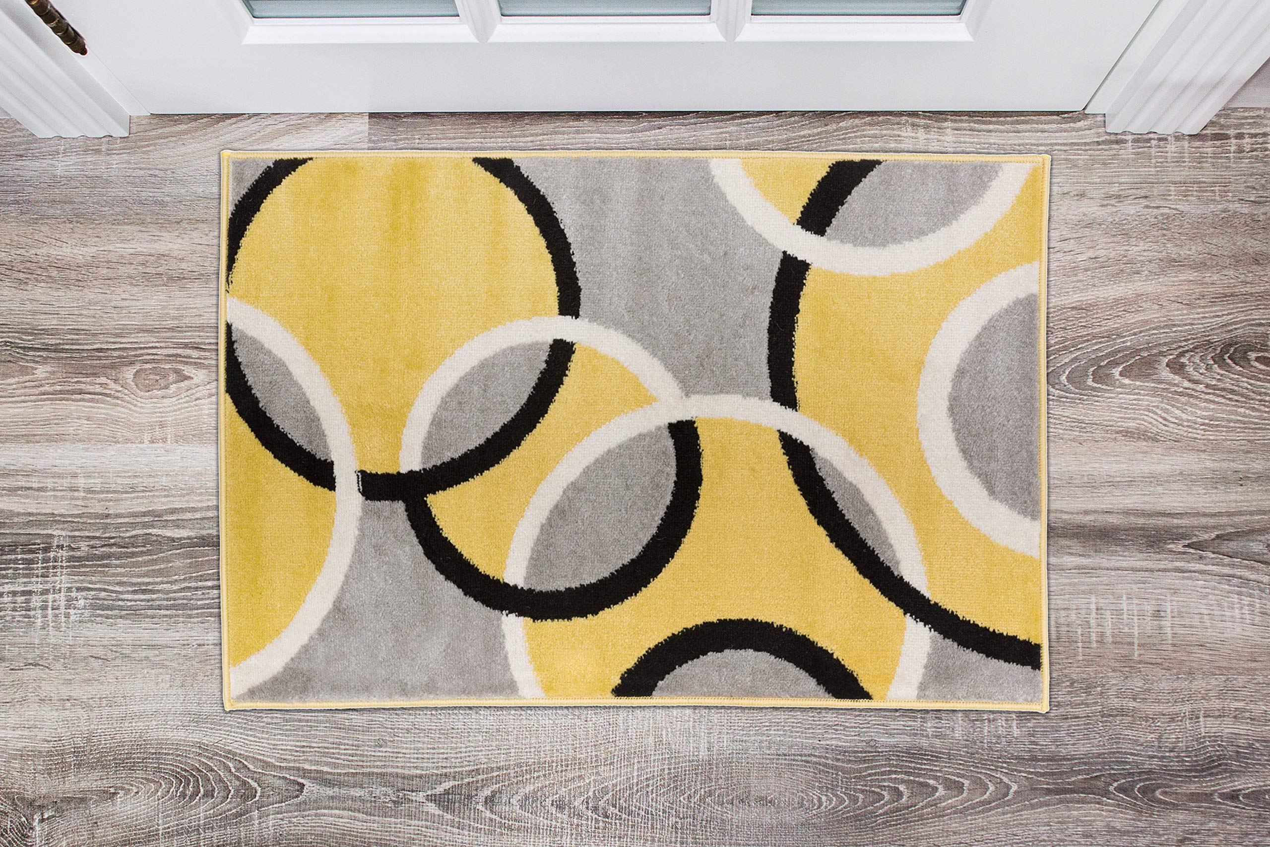 Rugshop Contemporary Abstract Circles Easy Maintenance for Home Office,Living Room,Bedroom,Kitchen Soft Area Rug 2 x 3 Yellow