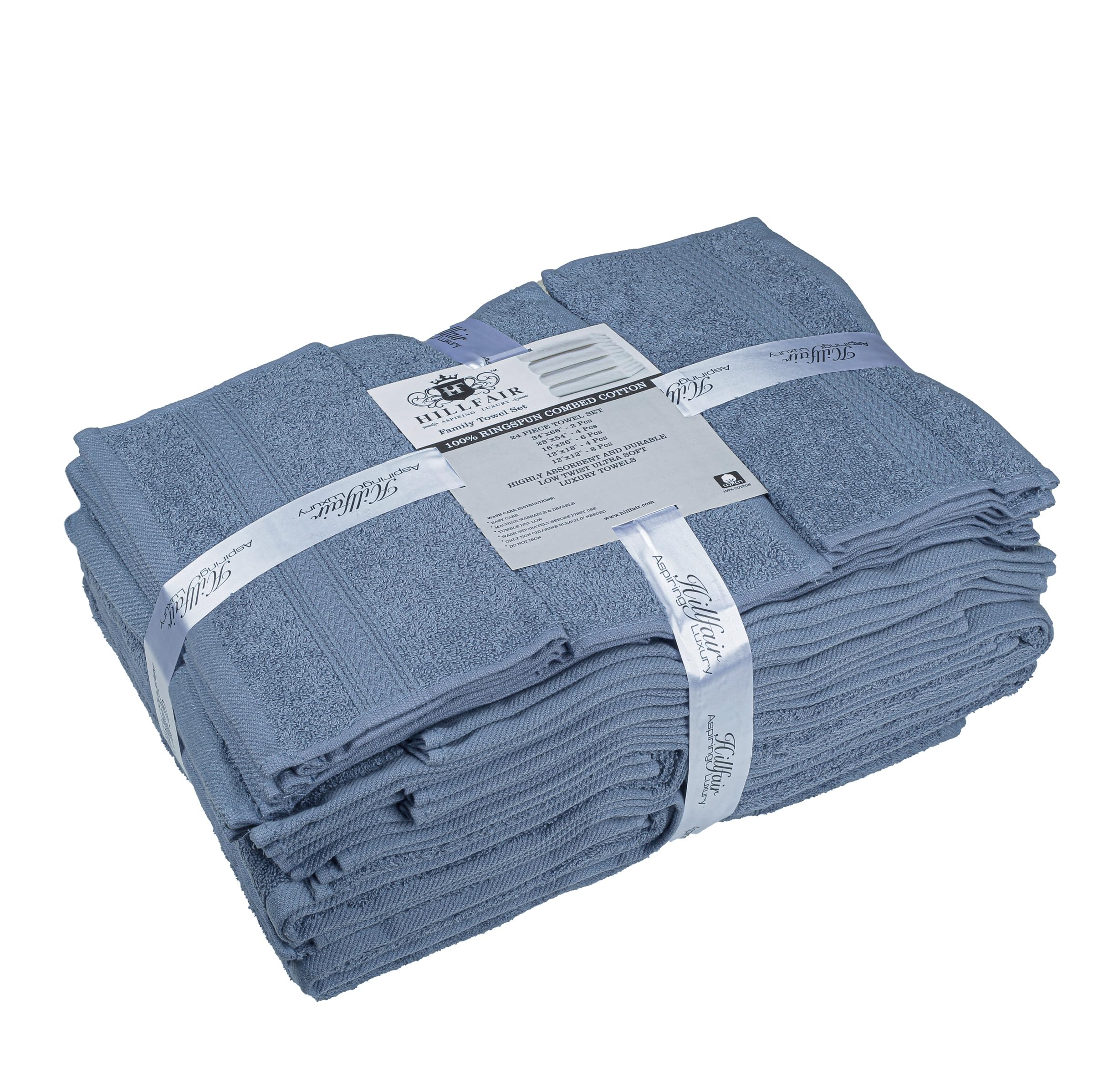 Hillfair 24 Piece Bath Towels Set For Bathroom- 100% Cotton 24 Pc Bulk Pack Hotel Spa Towel Set- 2 Xxl Oversized Big Towels, 4 B