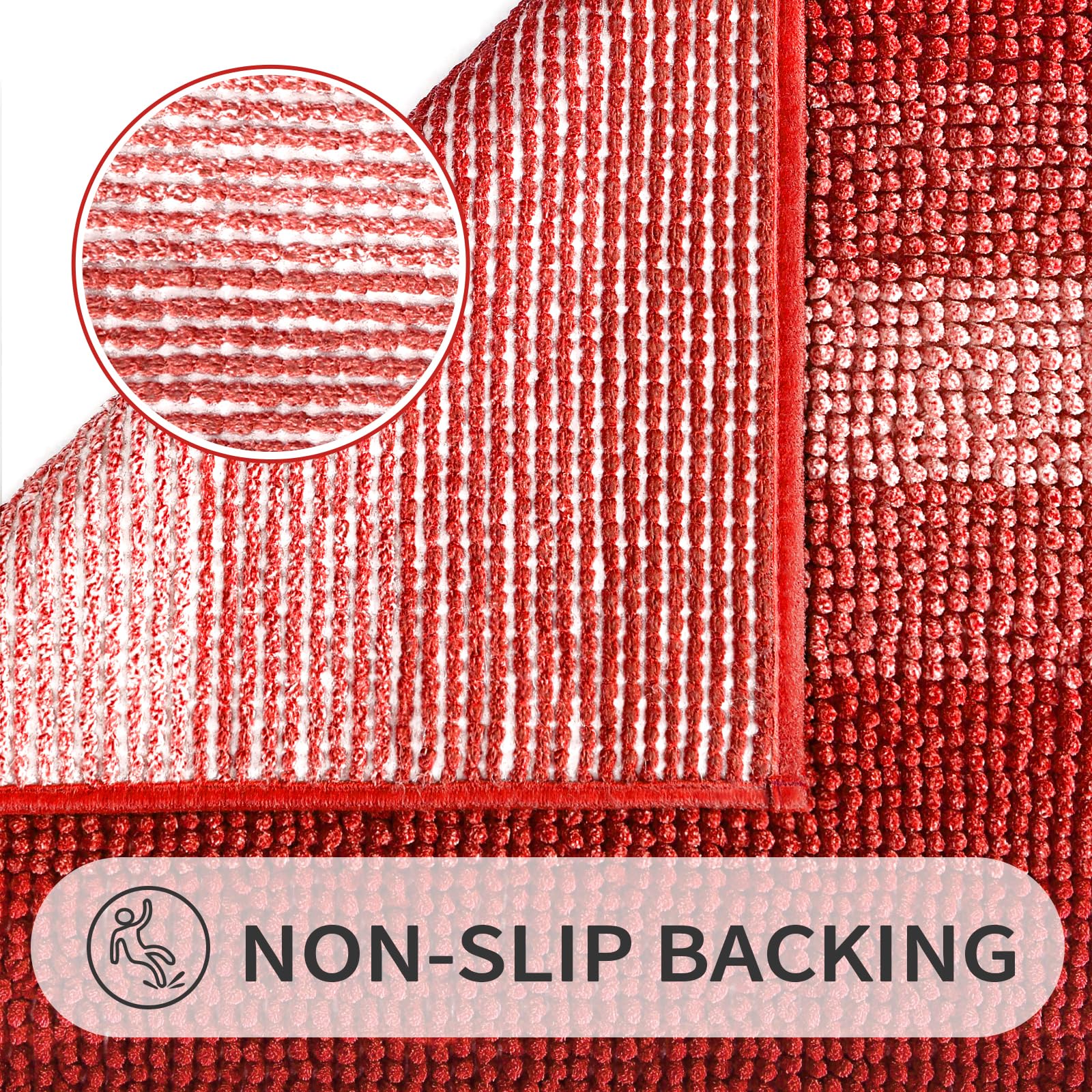 Gibelle Red Bathroom Rugs, Luxury Chenille Bath Mat, Small Non Slip Shower Rug And Bath Room Floor Mats, Machine Washable, Quick