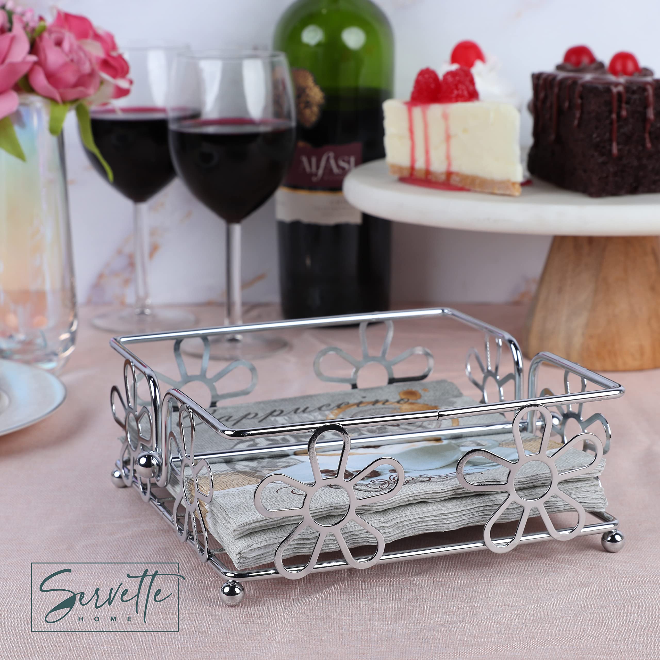 Chrome Napkin Holder With Flower Design
