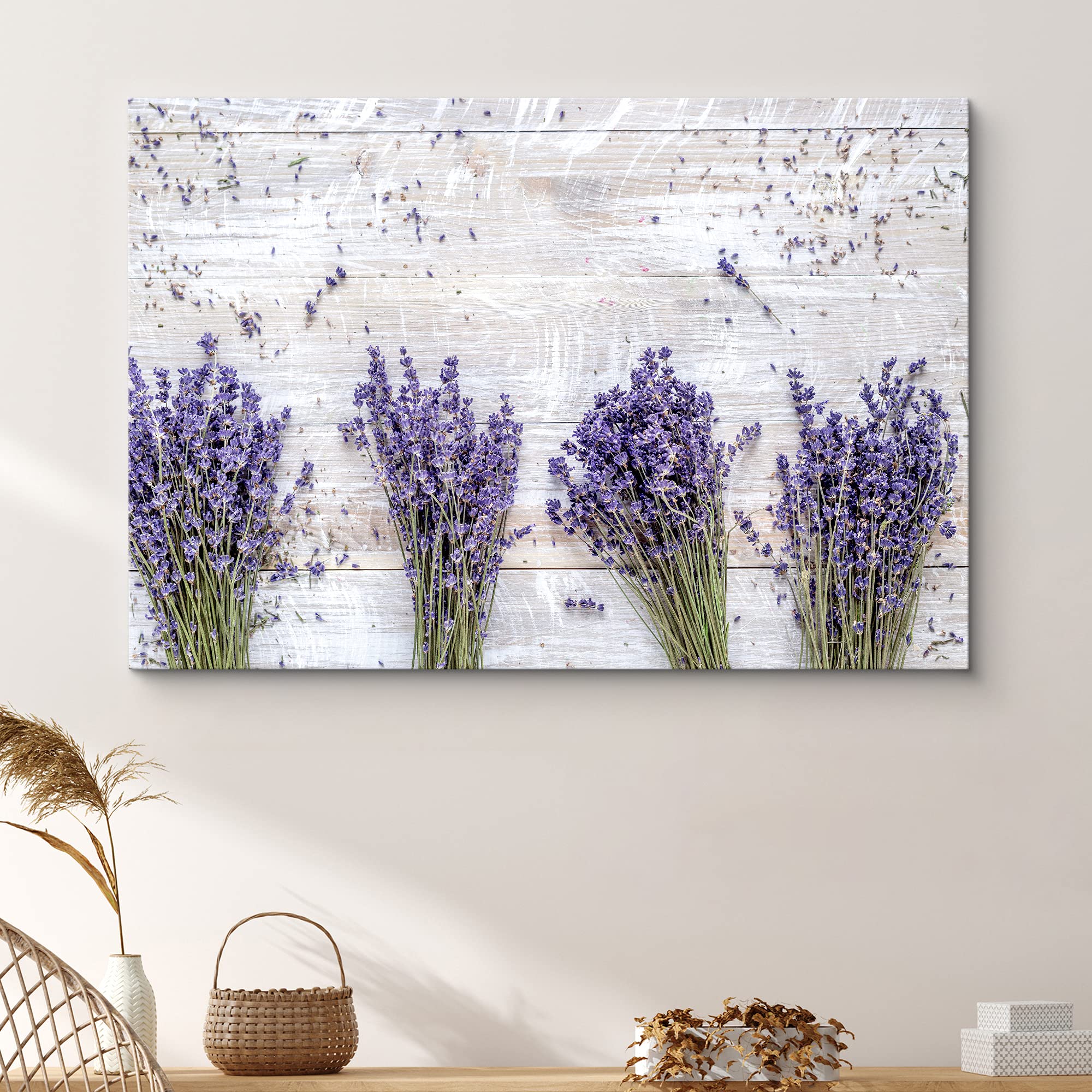Signford Canvas Print Wall Art Lavender Bunches On Wooden Table Floral Plants Photography Modern Art Rustic Landscape Multicolor