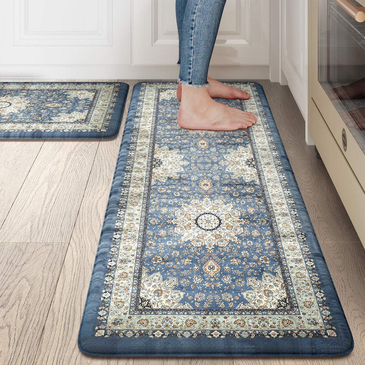 Collive Boho Kitchen Mat, Cushioned Anti Fatigue Kitchen Rug Set 2 Piece Non-Skid Waterproof Kitchen Mats For Floor, Comfort Hea