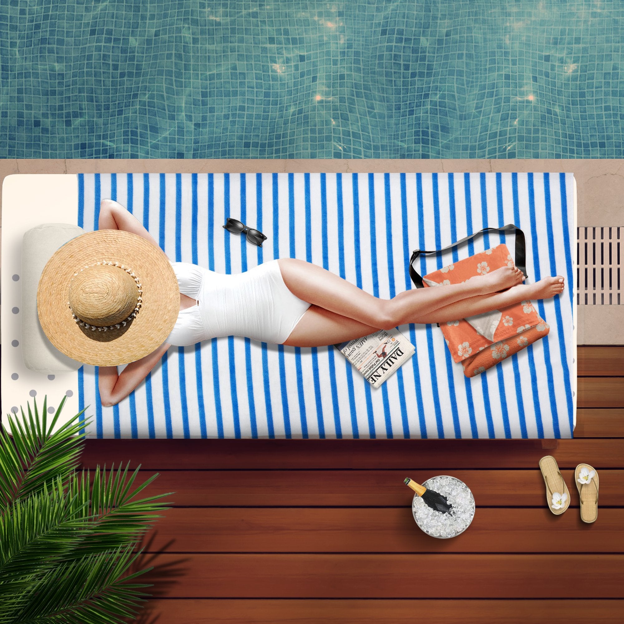 JML Microfiber Beach Towels  Quick Dry Towel Set (6 Pack  27'' x 55'') - Cabana Stripe - Multi Purpose Microfiber Towels for Pool  Bath  Sport  Yoga  Camping  Swimming  Coffee