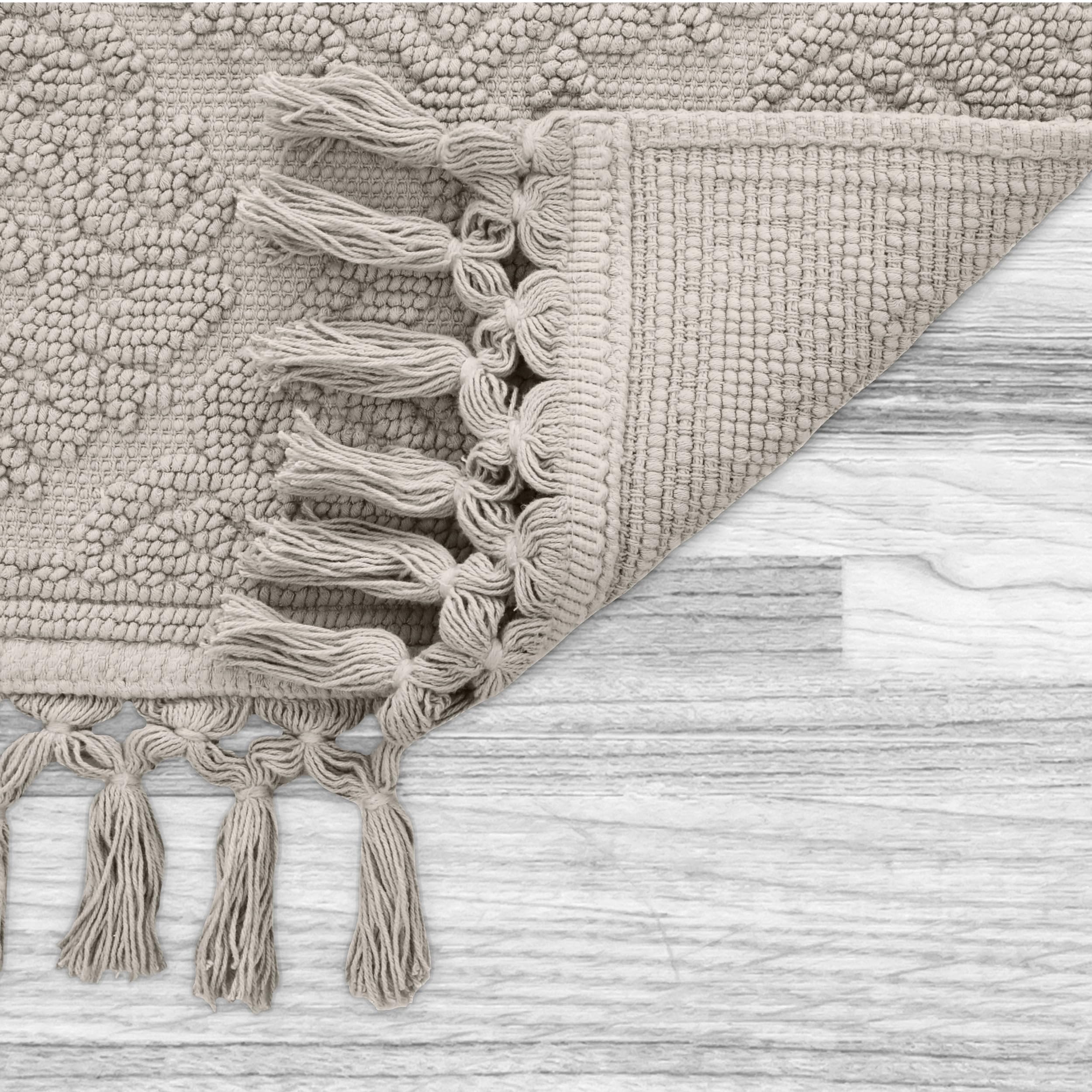 Jean Pierre - Ricardo Bath Mat, Woven Fringe Bathroom Rugs, 100% Cotton, Premium Bathroom Decor - Measures 17'' X 31'' - Light G
