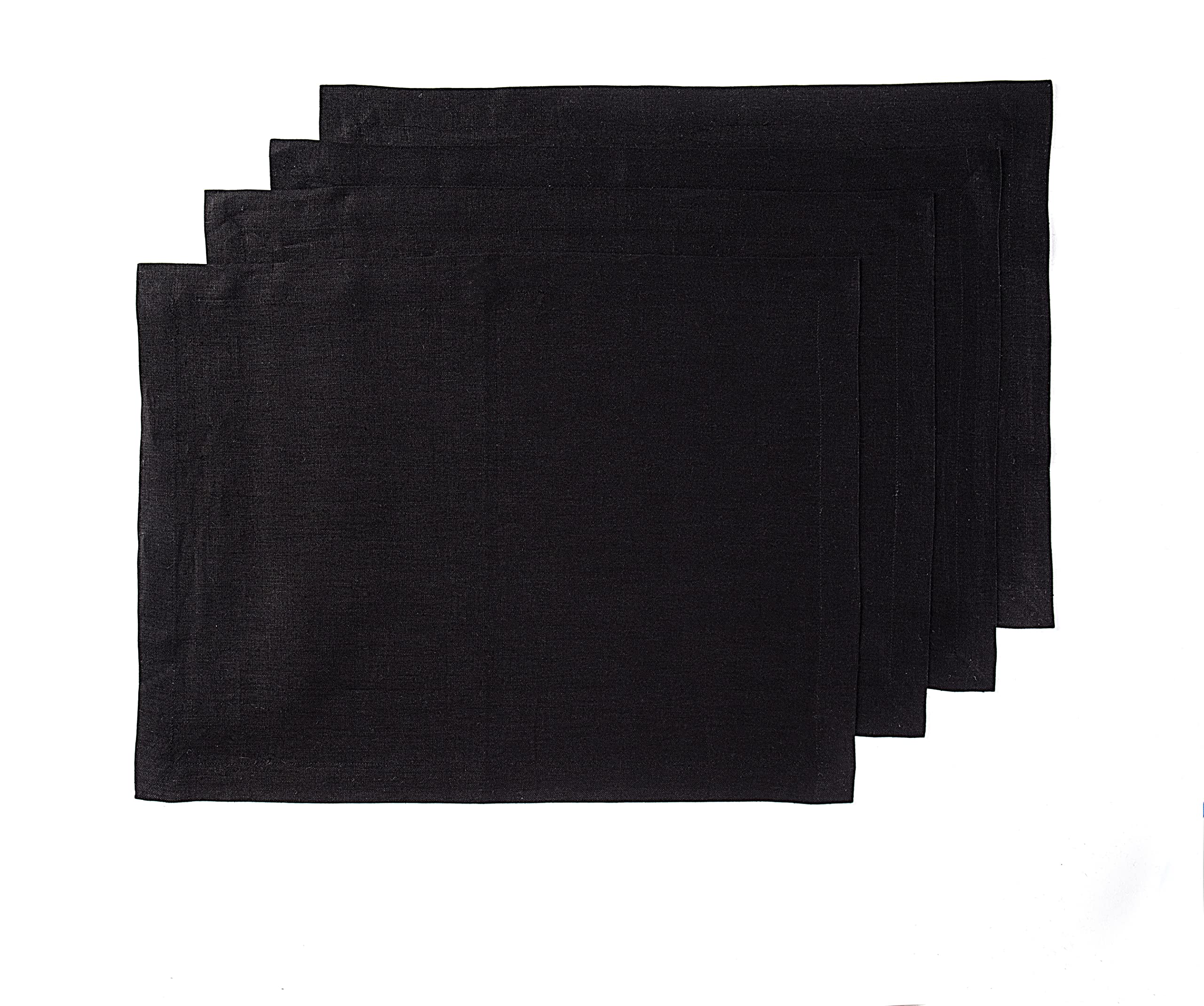 Solino Home Linen Placemats 19'' L X 14'' W Inch - 100% Pure Linen Black Cloth Placemats Set Of 4 - Fete, Washable Fabric Place