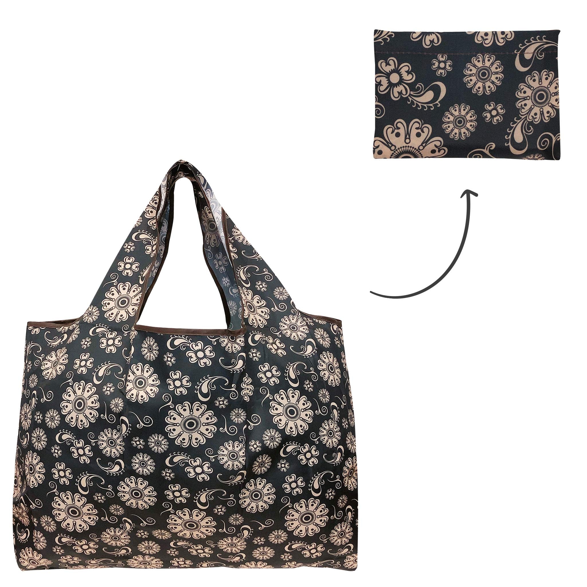 Wrapables Eco-Friendly Large Nylon Reusable Shopping Bags (Set Of 3), Bright Floral