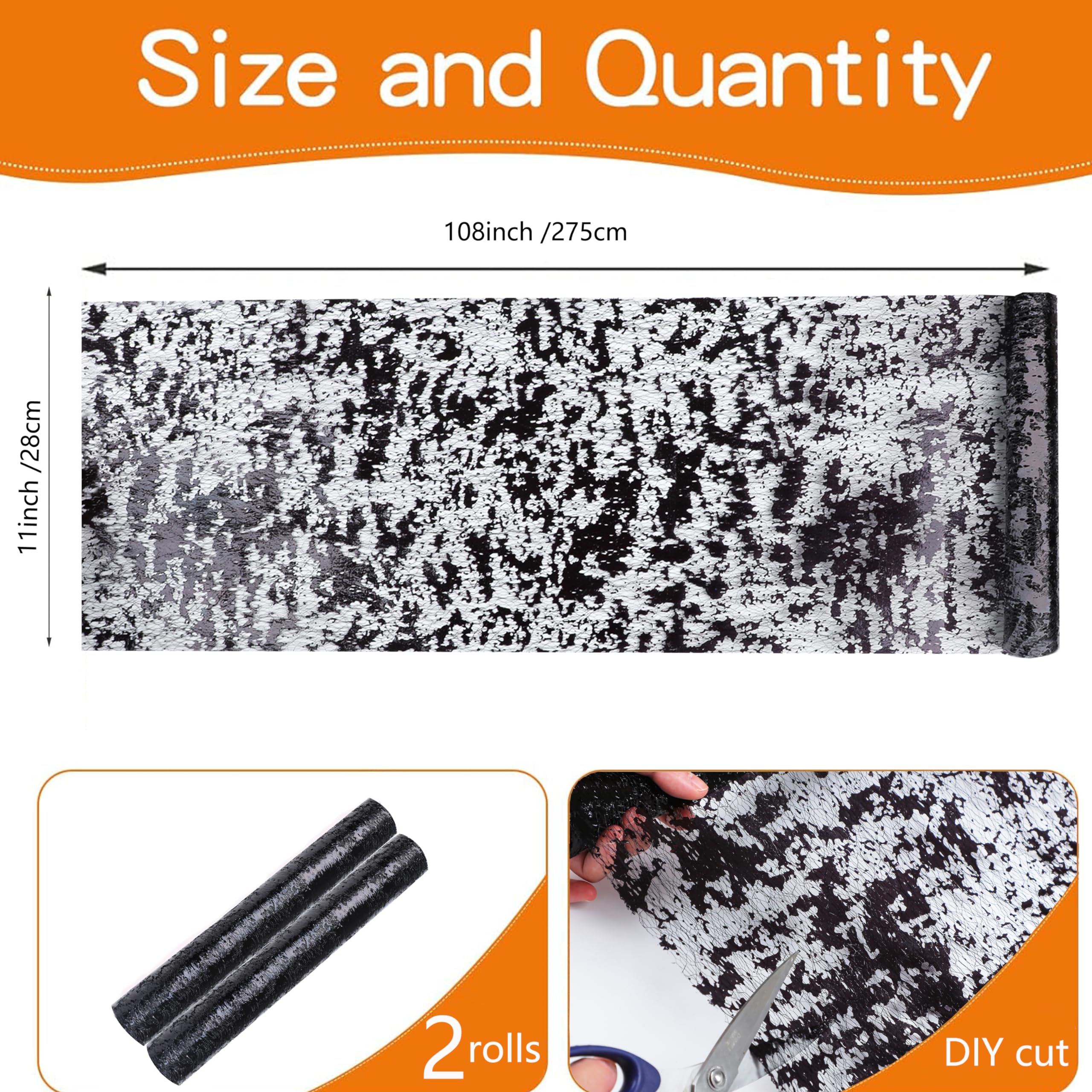 Snowkingdom 2 Pieces Black Table Runner, Sequin Glitter Foil Metallic Mesh Table Runner Roll 11''X108'' Black Table Decorations
