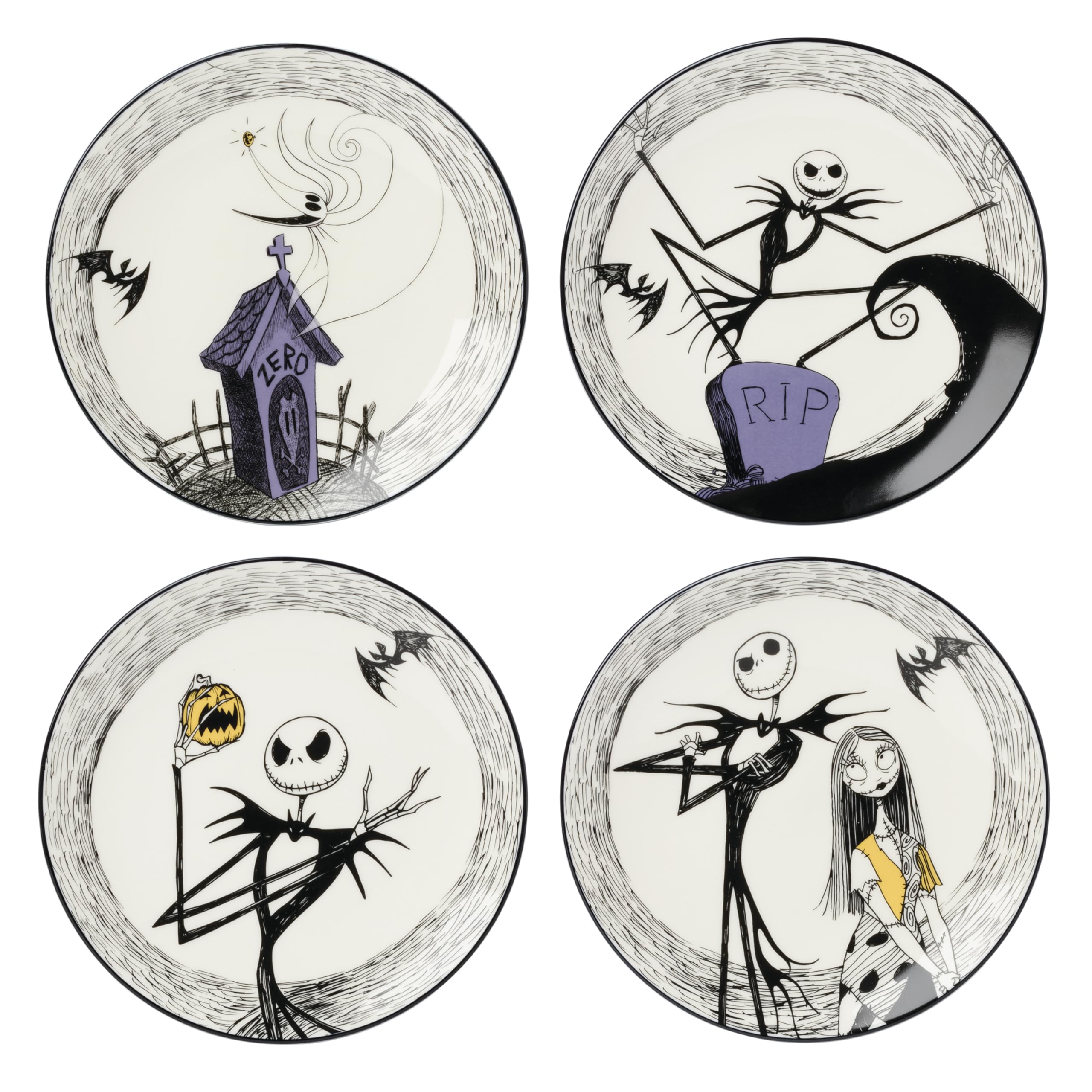 Lenox Dinnerware Set, Nightmare Before Christmas Accent Plates Set For 4, Jack Skellington, Halloween Decor Indoor, Porcelain, D