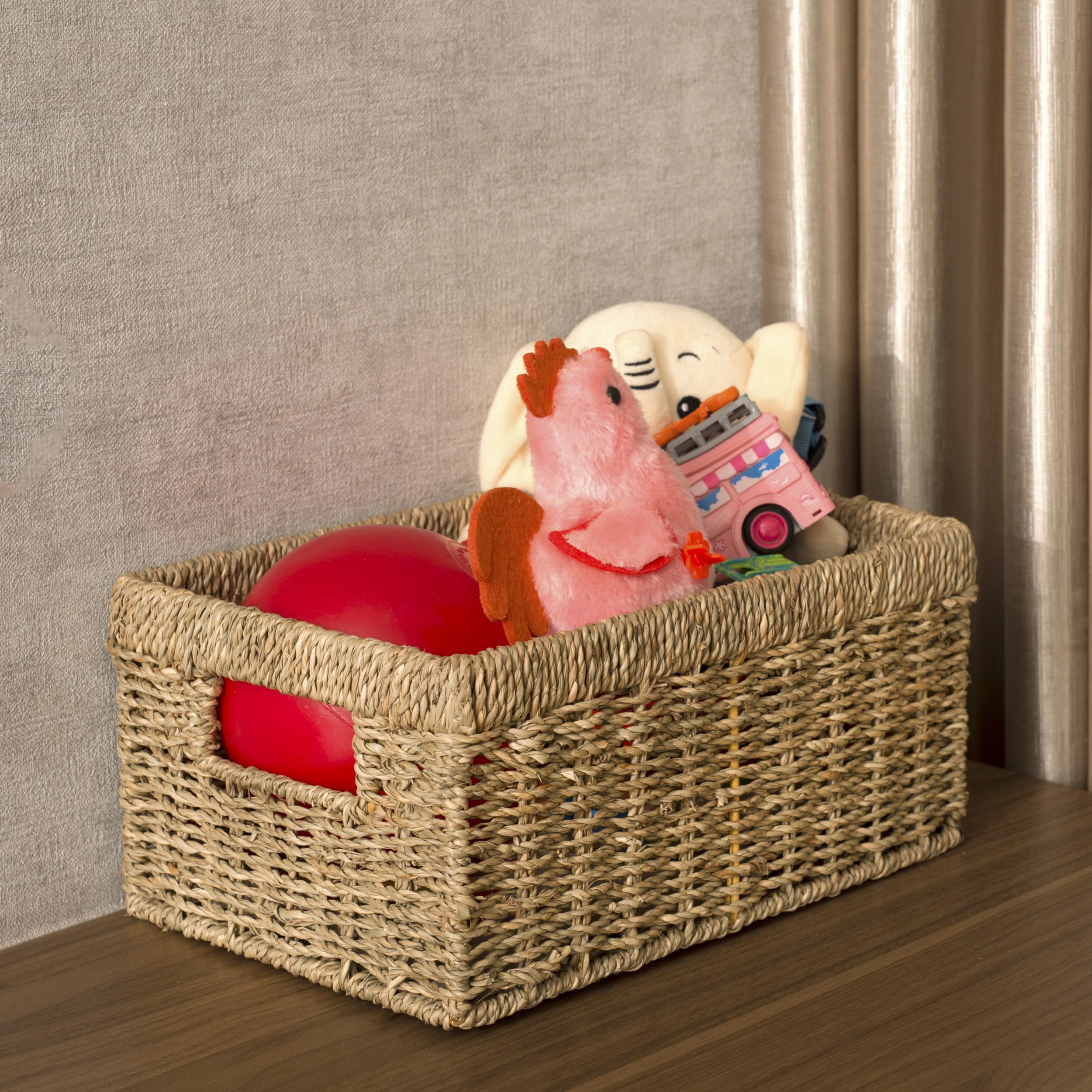 Cenboss Wicker Baskets (Medium, Seagrass, 1Pc) Rattan Woven Baskets, Water Hyacinth Baskets, Seagrass Storage Baskets For Shelve