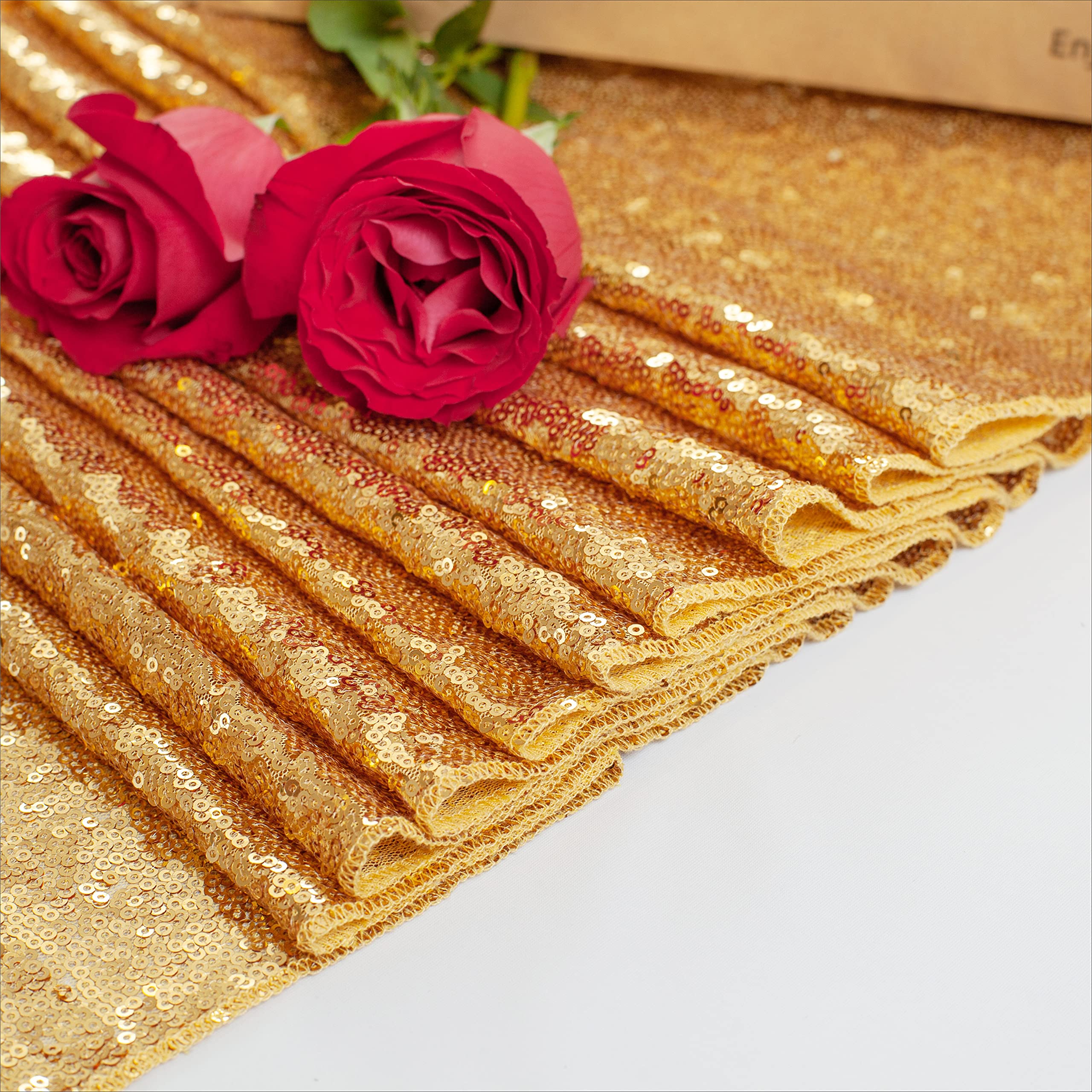 Charoama Sequin Table Runner Glitter Gold 12x72 Inch Gold Table Runner for Party Wedding Bridal Baby Shower Birthday Event Supplies Decorations