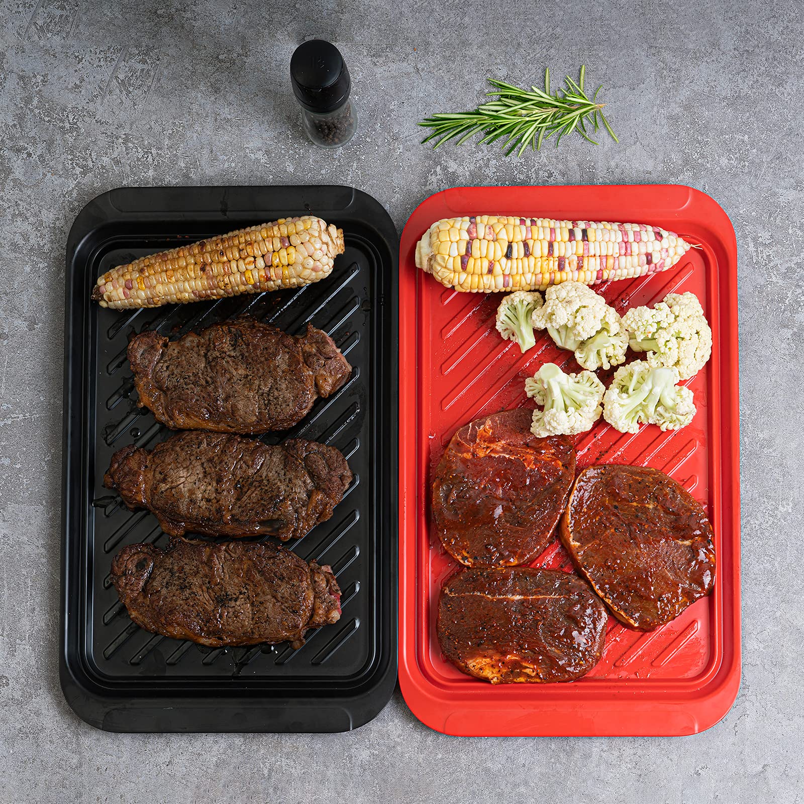 Tp Serving Trays With Handles, Melamine Grill Prep And Serving Platters For Outdoor, Parties And Bbq, Set Of 2, Black And Red