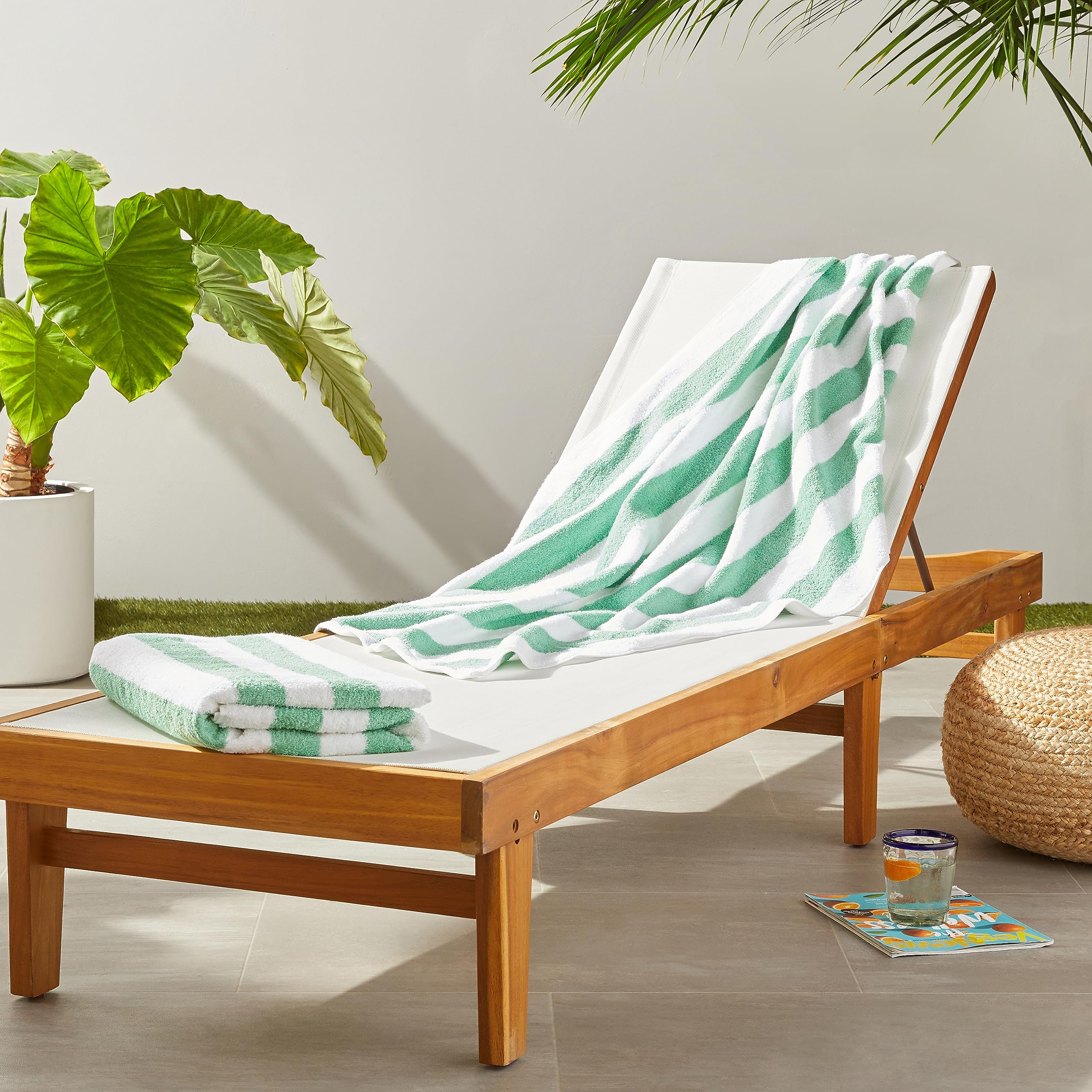Amazon Basics cabana Stripe Beach Towel - 2-Pack  green