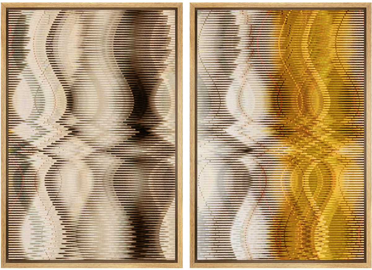 Signwin Framed Canvas Print Wall Art Set Tan Gold Geometric Wave Pattern Abstract Shapes Illustrations Minimalism Decorative Boh