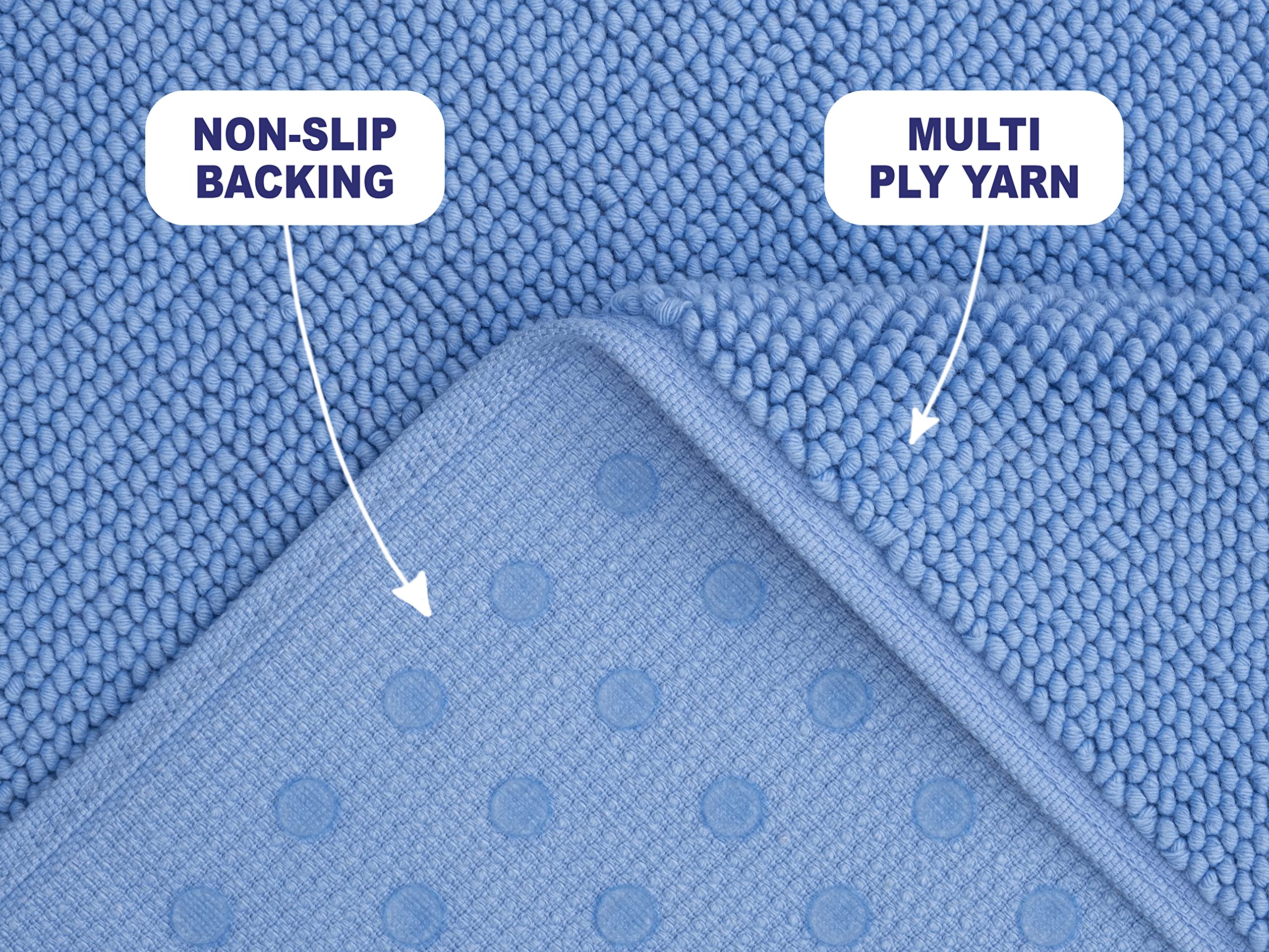 American Soft Linen Bath Rug, 17 In 24 In 100% Cotton Bath Mats Rugs For Bathroom, Non Slip Washable Shaggy Form Area Rugs, Sky